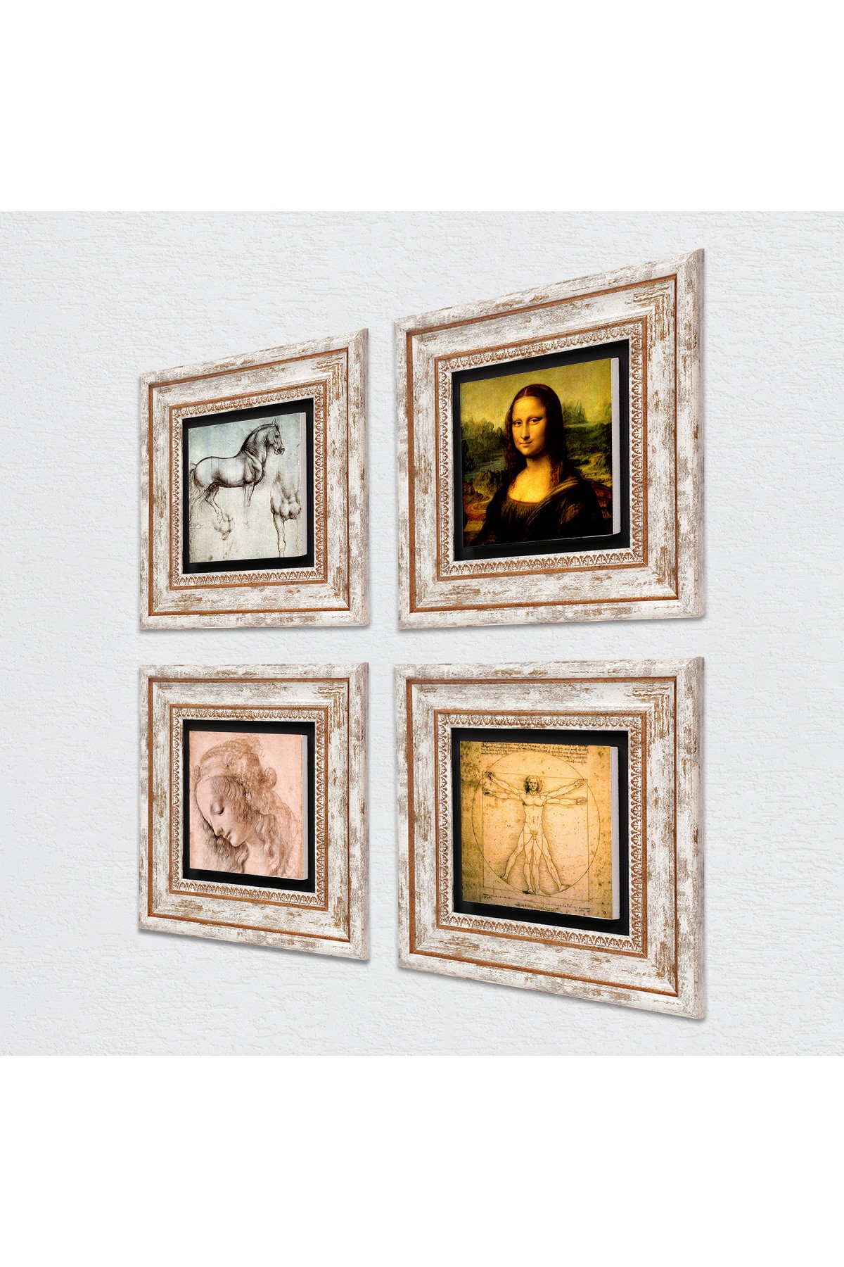 Leonardo da Vinci Stone Wall Painting Framed Wall Decor 4 Piece Painting Set Wall Art