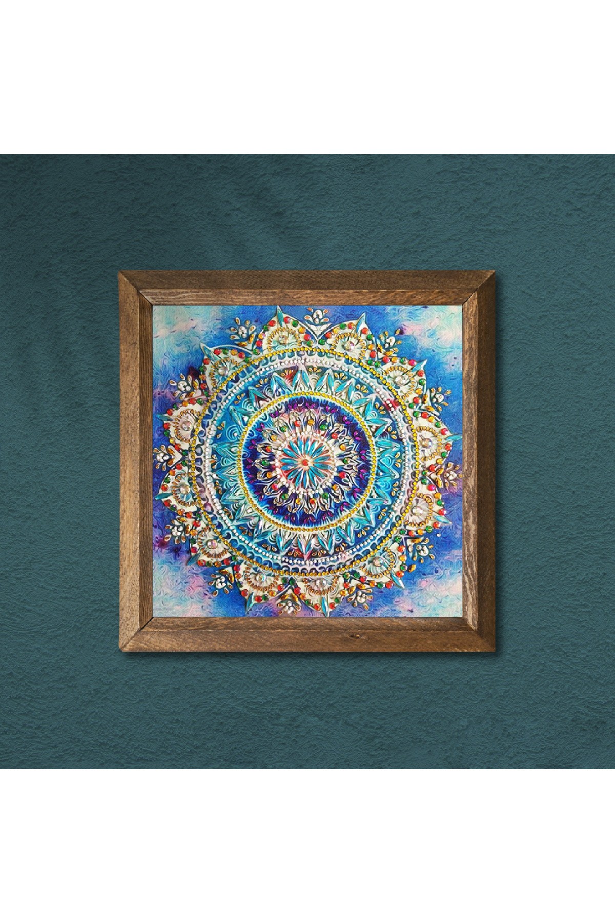 Mandala Taş Duvar Tablosu Ahşap Çerçeveli Duvar Dekoru Wall Art 25x25cm