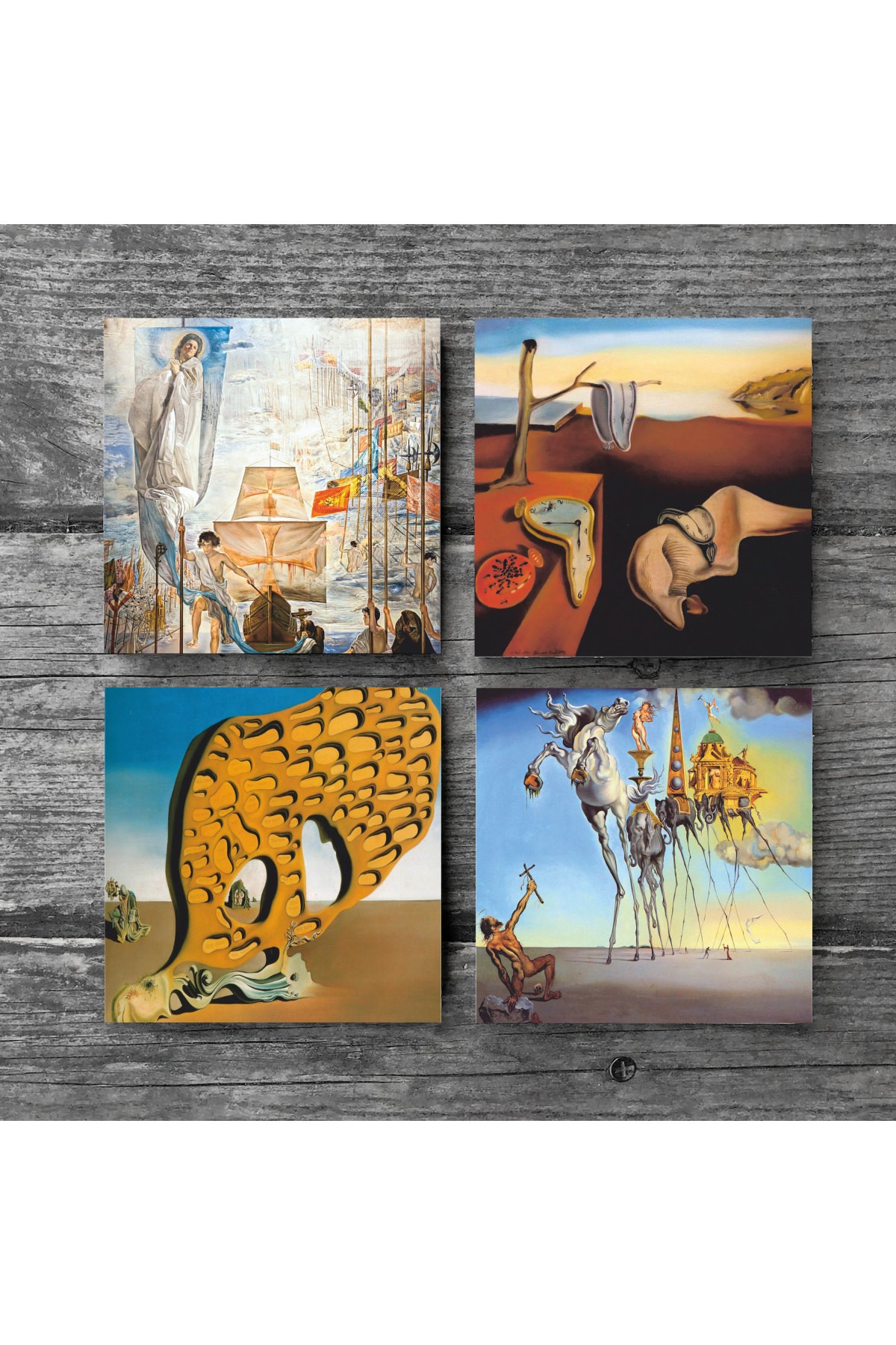 Dalí Belleğin Azmi, Arzunun Gizemi, Antonius, Amerika’nın Keşfi Taş Bardak Altlığı Masaüstü Koruyucu Altlık 4 Parça Set 10x10cm Stone Coasters