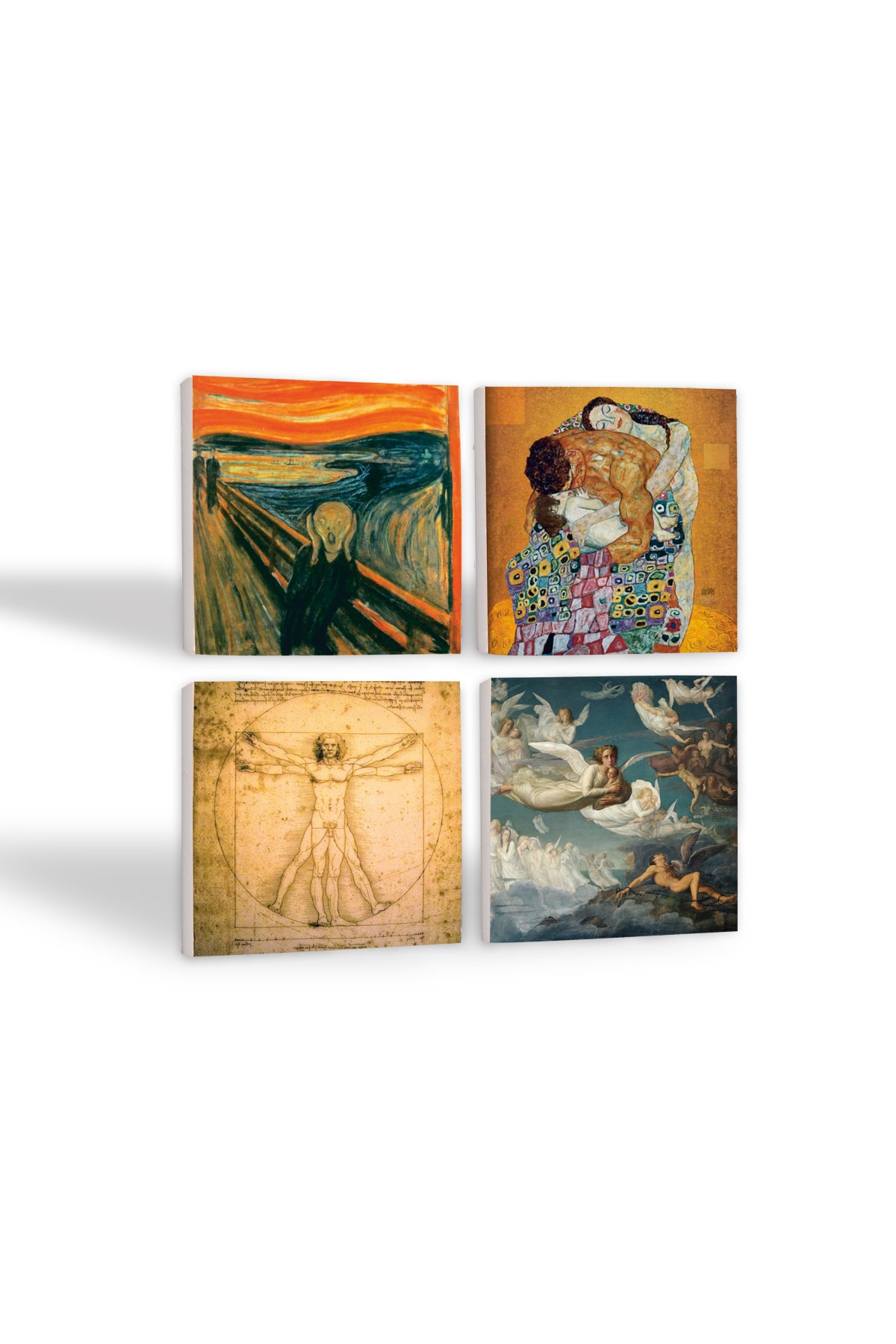 The Scream, Klimt Family Embrace, Crossing of Spirits, Da Vinci Vitruvian Man Stone Coasters Desktop Protective Coaster 4 Piece Set 10x10cm Stone Coasters