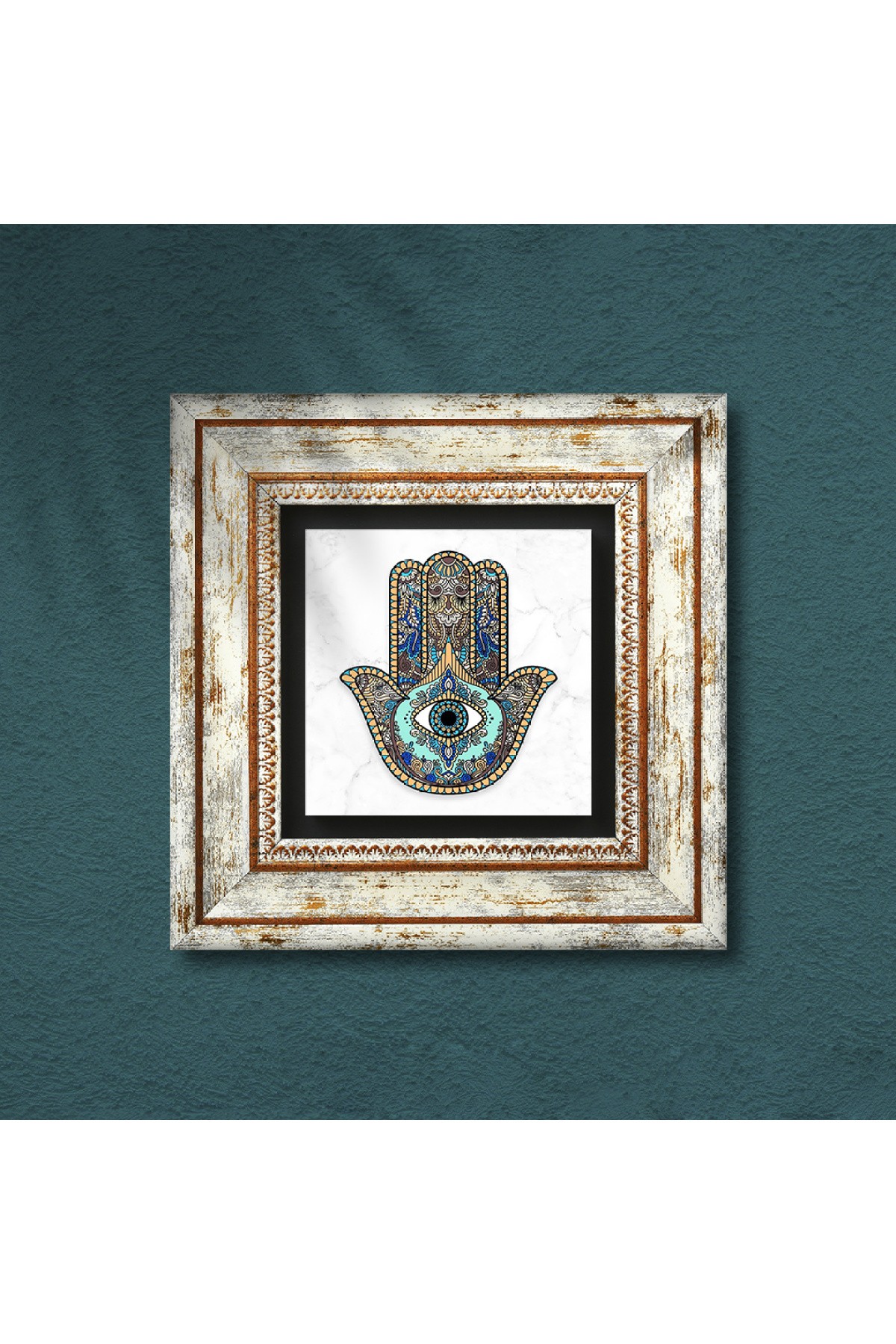 Fatima Mother's Hand (Hamsa) Stone Wall Painting Framed Wall Decoration Wall Art