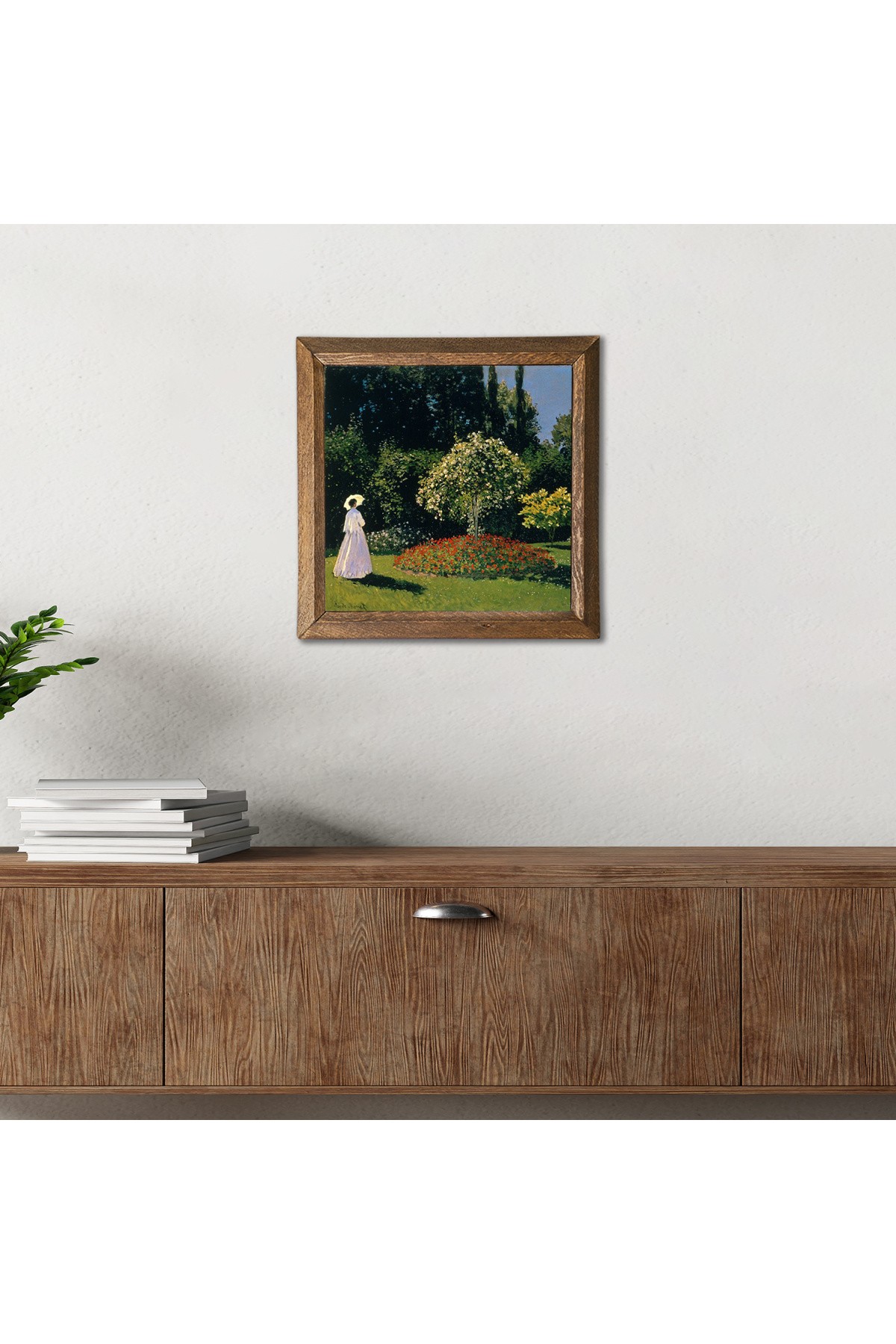 Claude Monet Woman in the Garden Stone Wall Painting Wooden Framed Wall Decor Wall Art 25x25cm