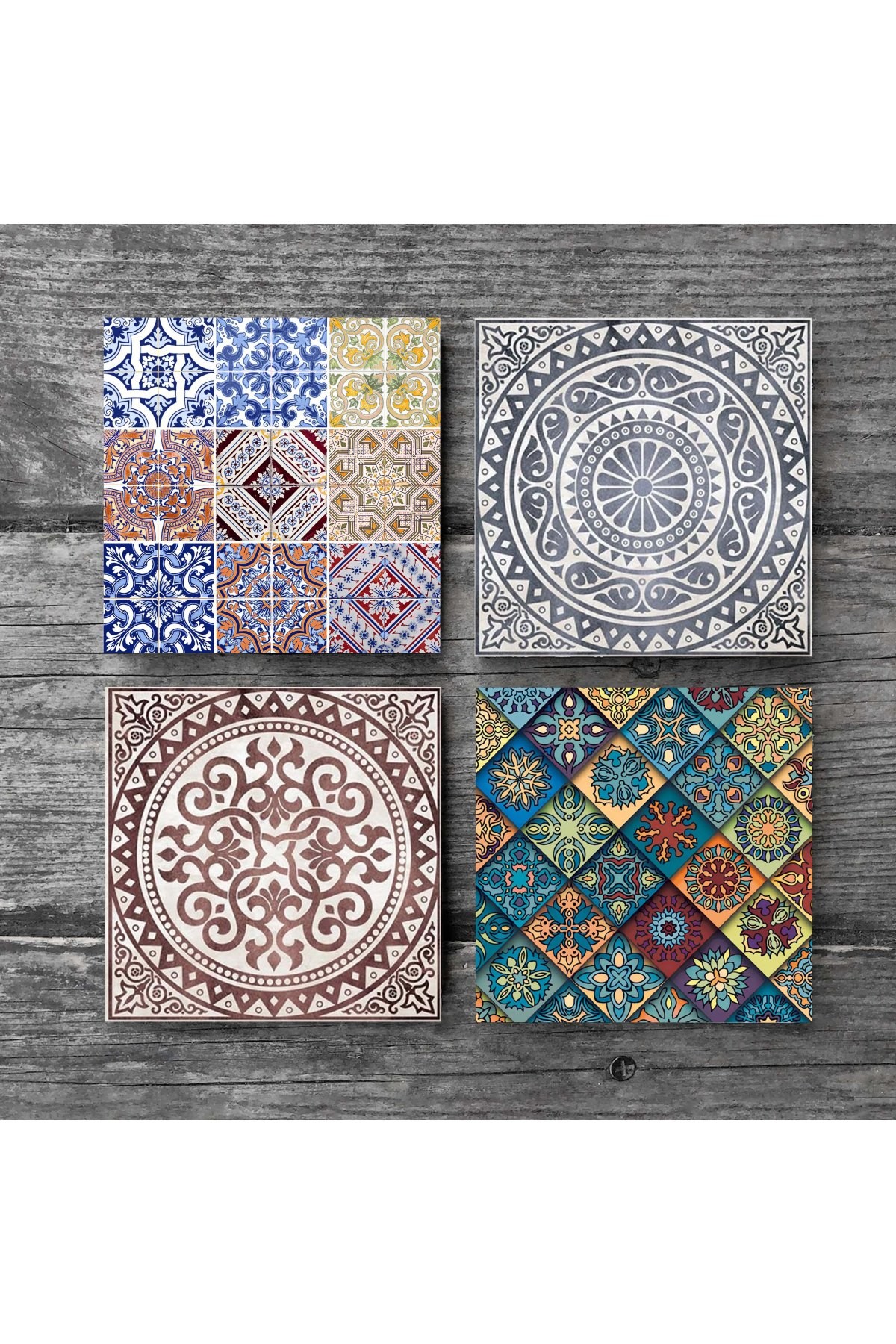 Ethnic Pattern Stone Coasters Desktop Protective Coasters 4 Piece Set 10x10cm Stone Coasters