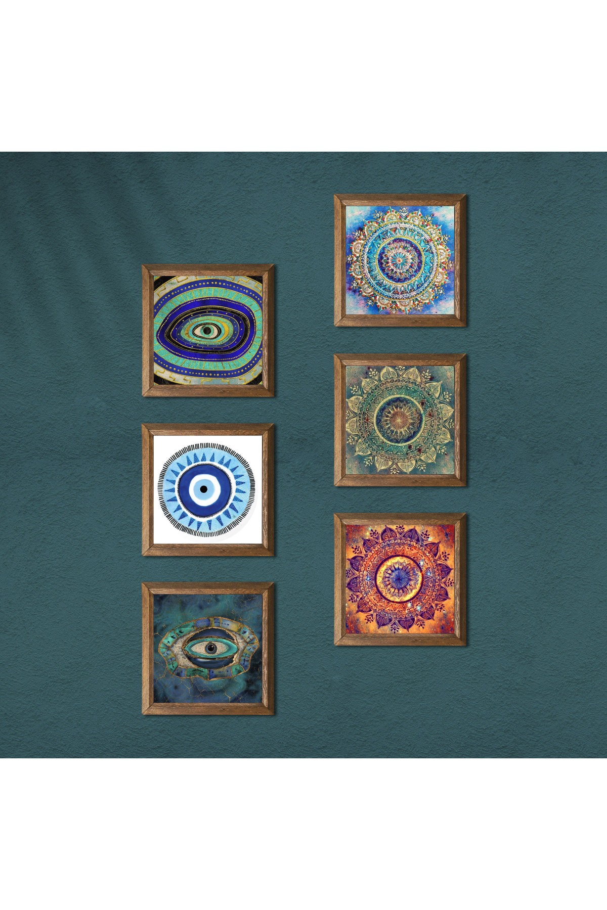 Mandala, Evil Eye Stone Wall Painting Wooden Framed Wall Decor 6 Piece Painting Set Wall Art