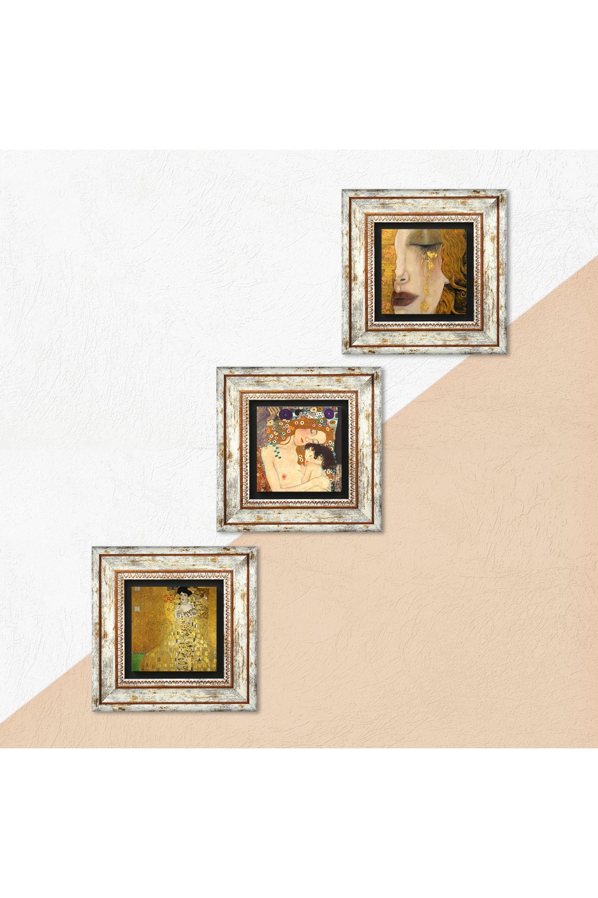 Gustav Klimt Bauer Portrait, Golden Tears, Mother Child Stone Wall Painting Framed Wall Decor 3 Piece Painting Set Wall Art