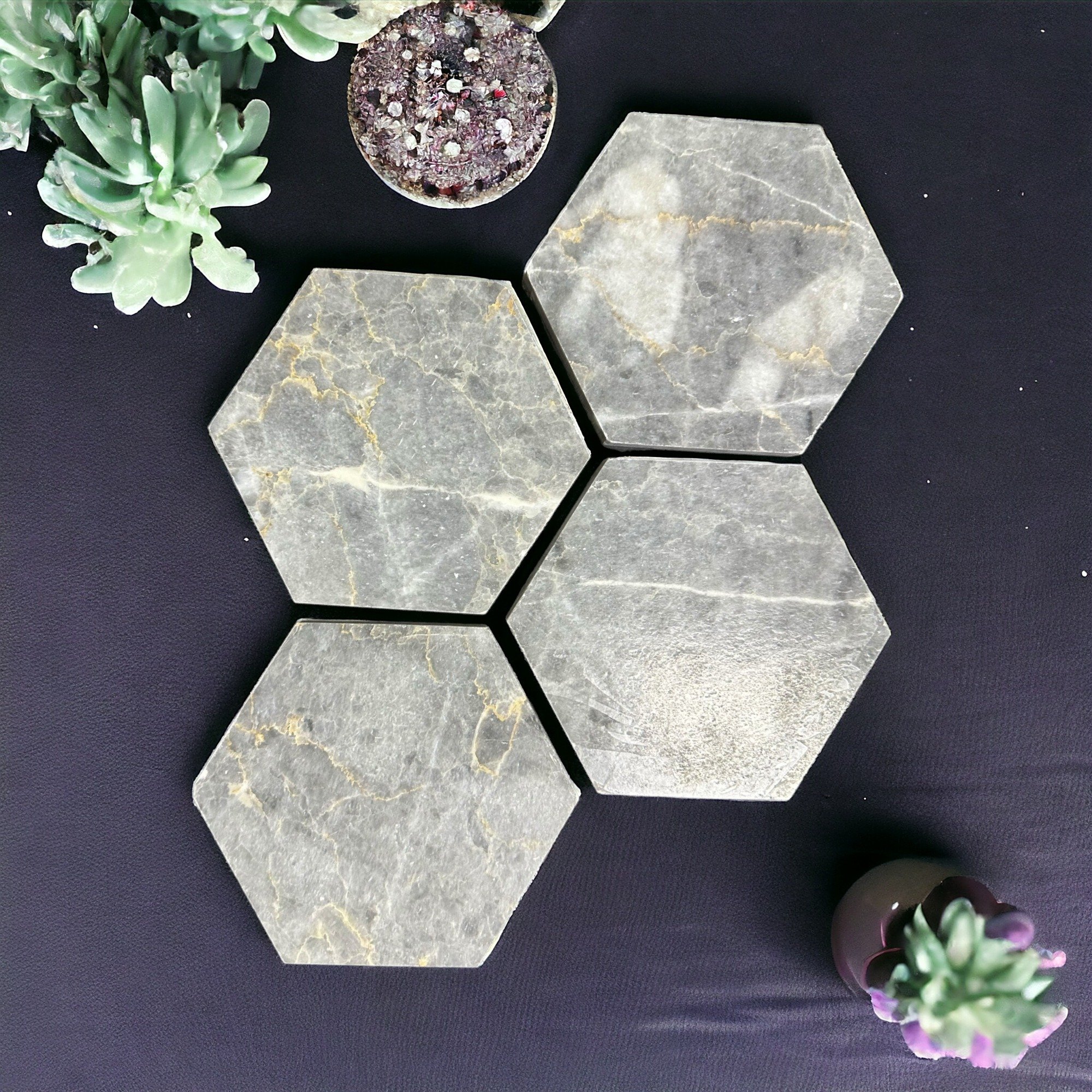 Hexagonal Stone Coasters Desktop Protective Coasters 4 Piece Set Stone Coasters