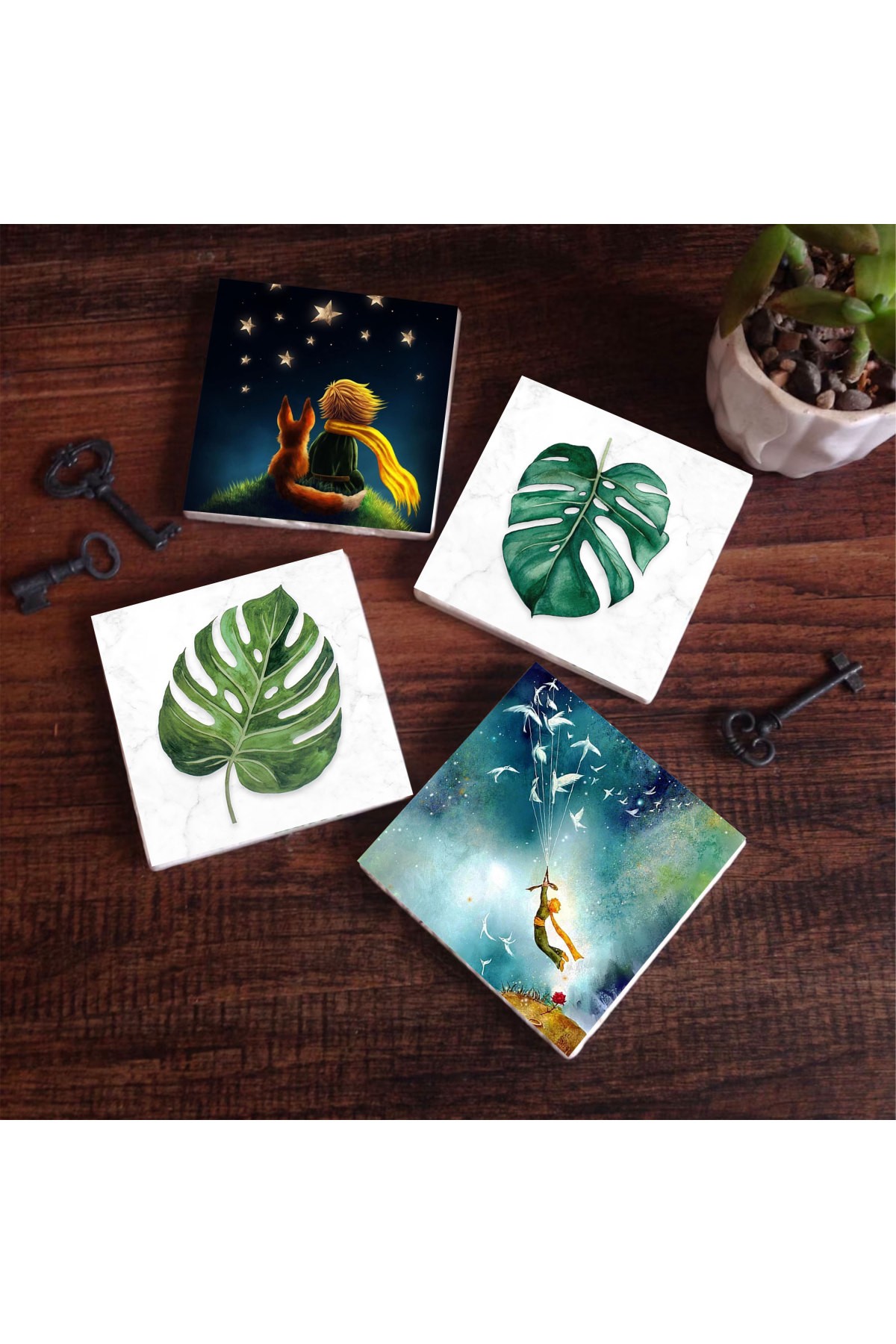 The Little Prince, Leaf Stone Coasters Desktop Protective Coasters 4 Piece Set 10x10cm Stone Coasters