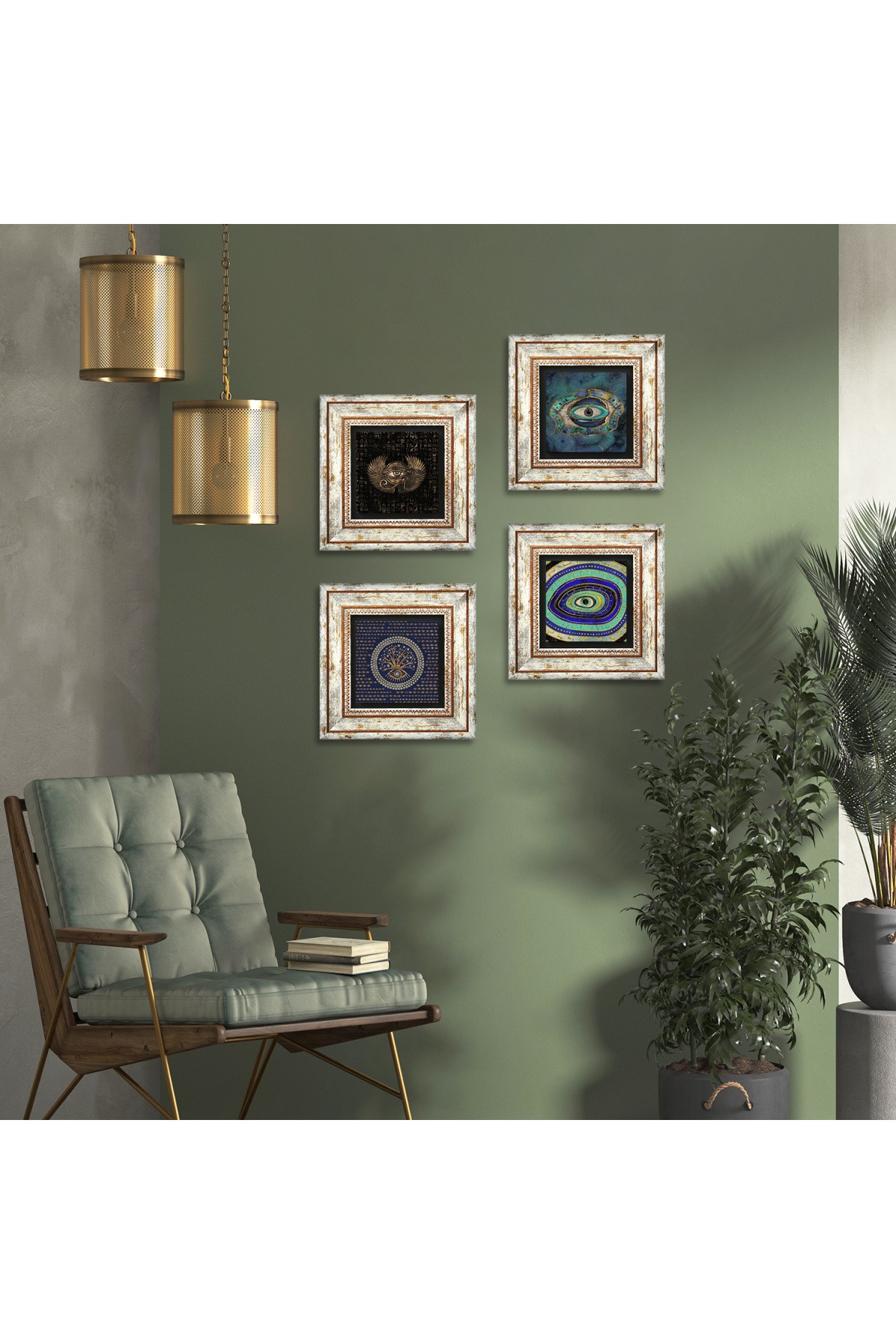 Eye of Horus, Evil Eye Stone Wall Painting Framed Wall Decor 4 Piece Painting Set Wall Art