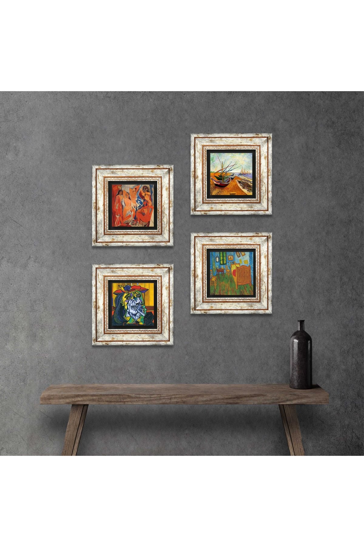 Picasso, Van Gogh Stone Wall Painting Framed Wall Decor 4 Piece Painting Set Wall Art