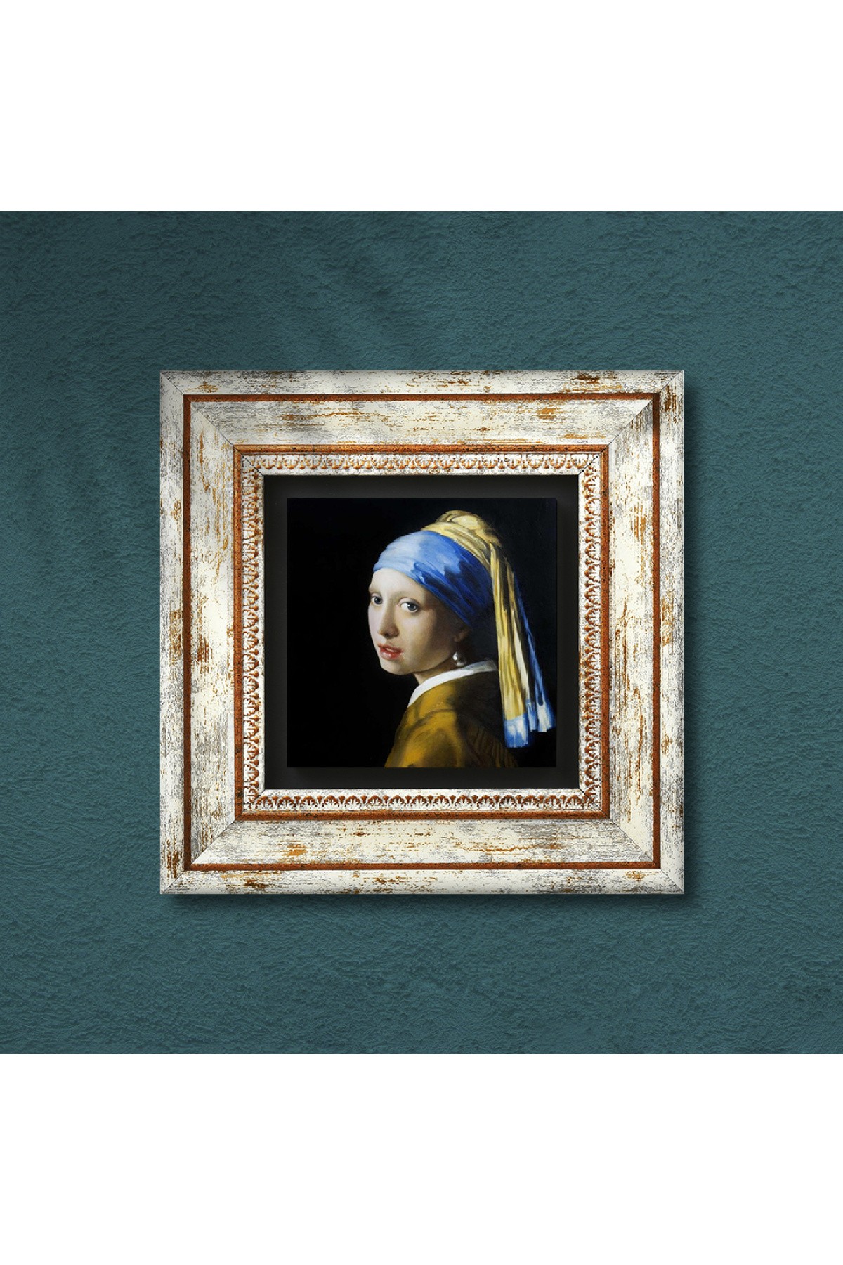 Johannes Vermeer İnci Küpeli Kız Taş Duvar Tablosu Çerçeveli Duvar Dekoru Wall Art