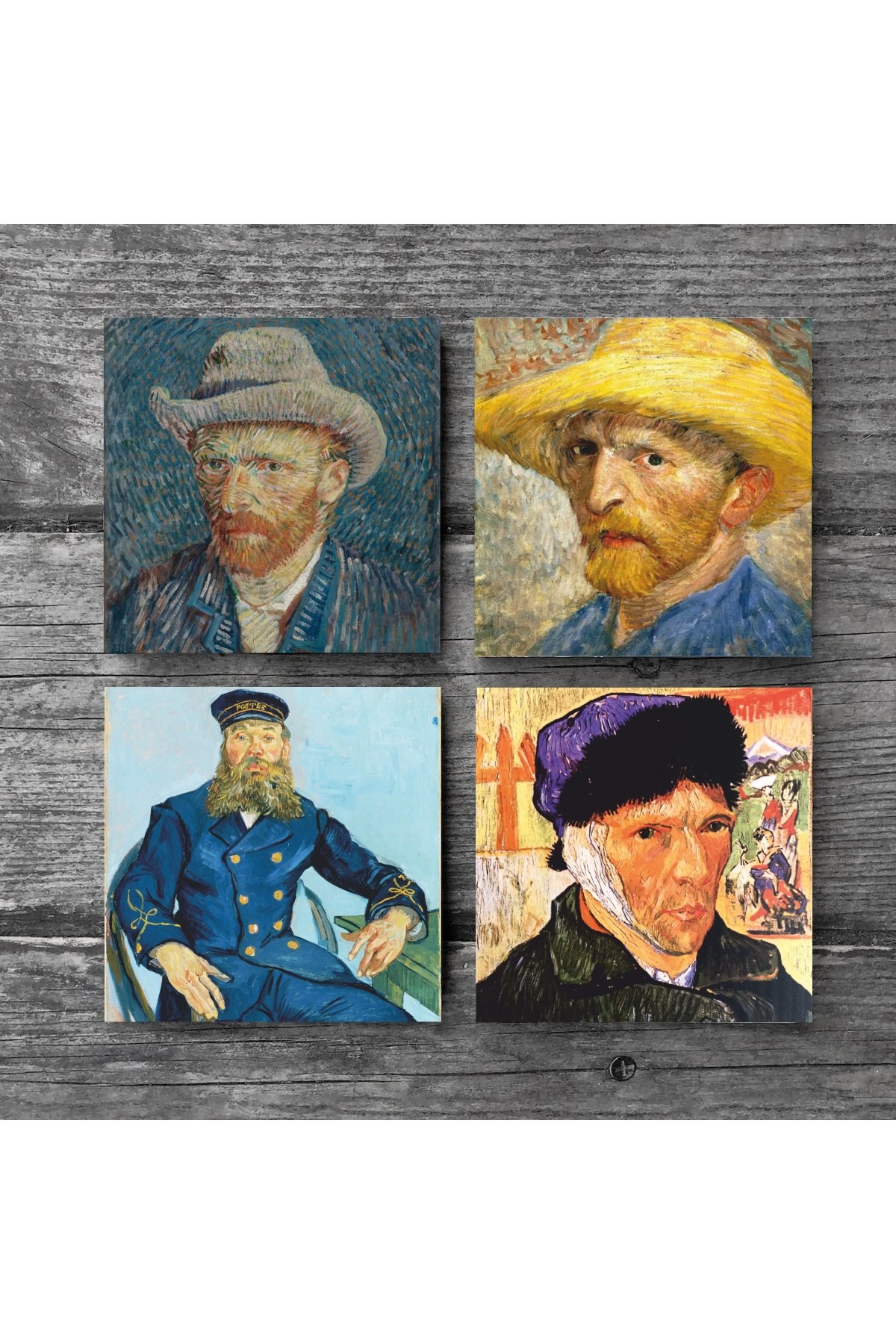 Van Gogh Otoportre Taş Bardak Altlığı Masaüstü Koruyucu Altlık 4 Parça Set 10x10cm Stone Coasters