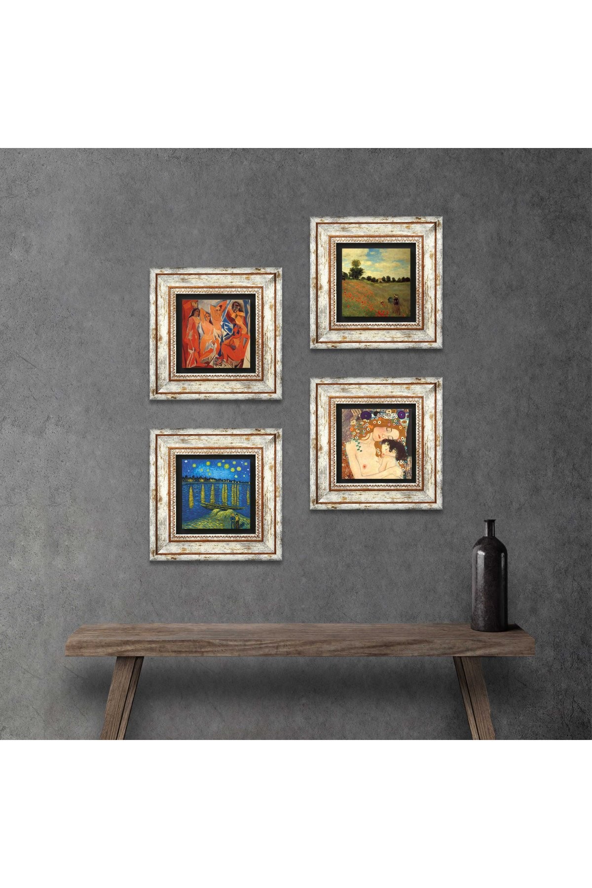 Picasso, Van Gogh, Claude Monet, Gustav Klimt Stone Wall Painting Framed Wall Decor 4 Piece Painting Set Wall Art