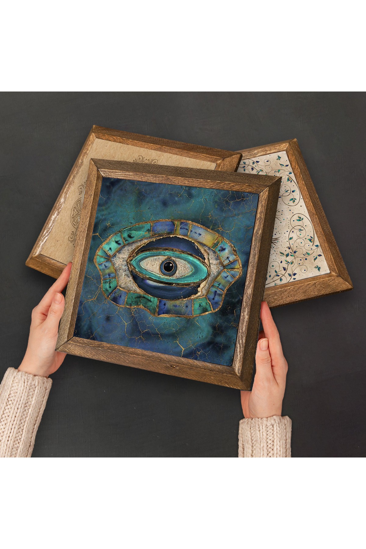 Mandala, Evil Eye Stone Wall Painting Wooden Framed Wall Decor 6 Piece Painting Set Wall Art