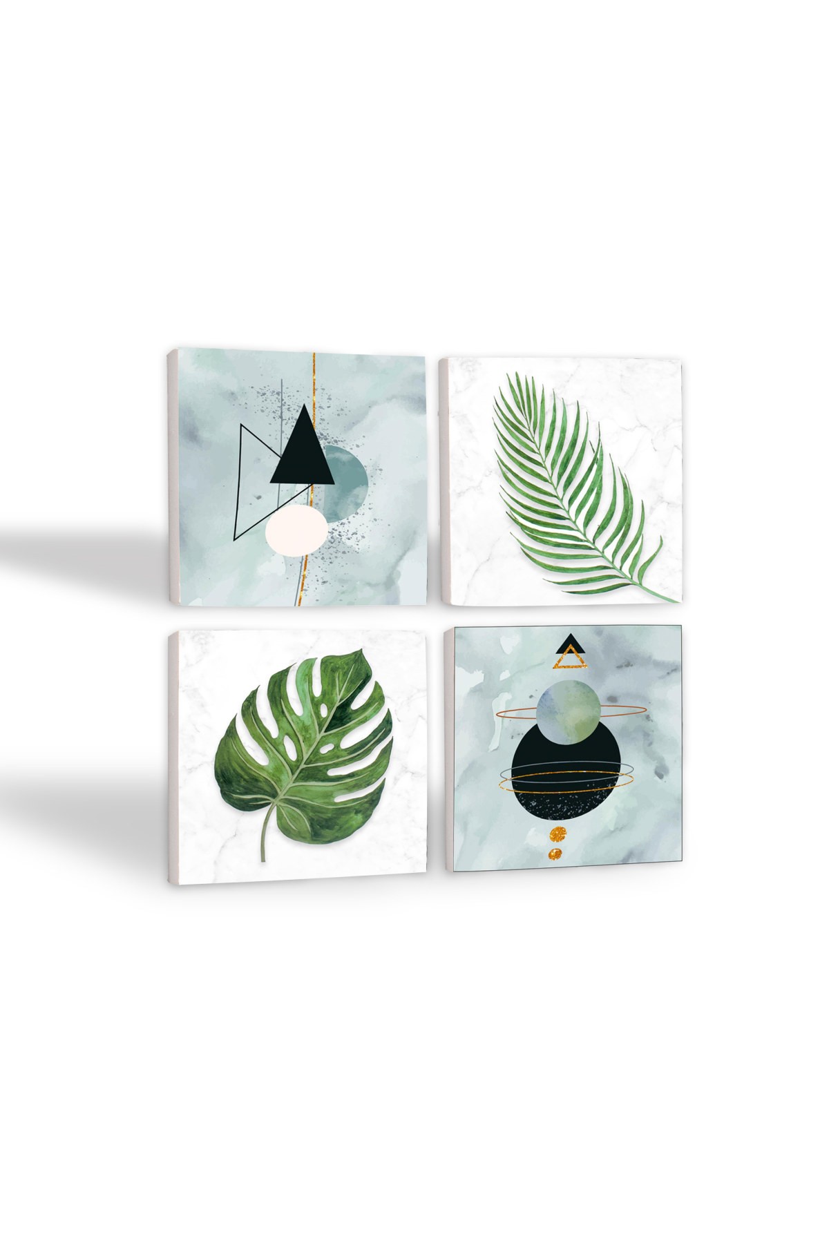 Minimalist Abstract, Leaf Stone Coasters Desktop Protective Coasters 4 Piece Set 10x10cm Stone Coasters