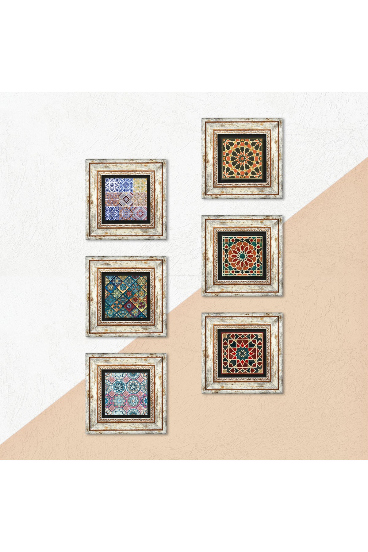 Ethnic Pattern Stone Wall Painting Framed Wall Decor 6 Piece Painting Set Wall Art