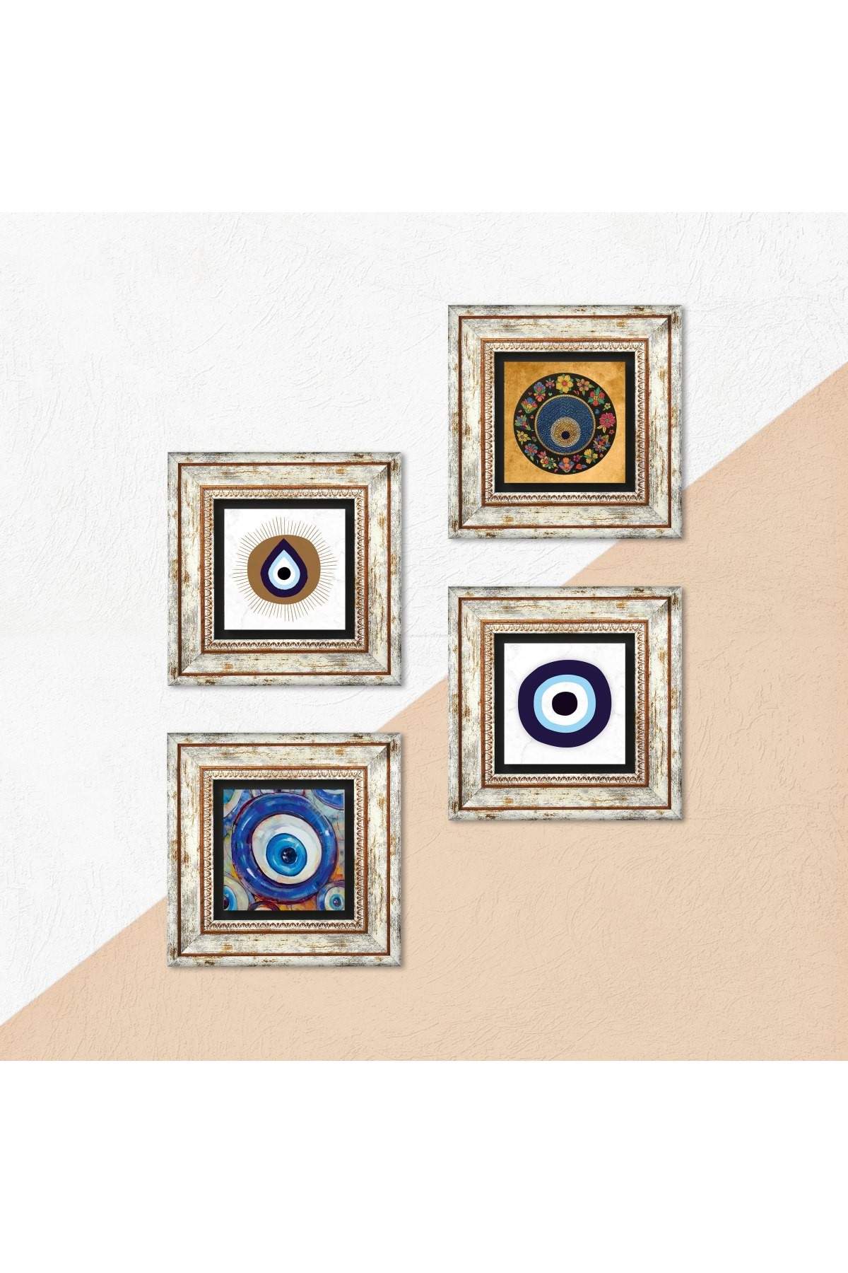 Evil Eye Stone Wall Painting Framed Wall Decor 4 Piece Painting Set Wall Art