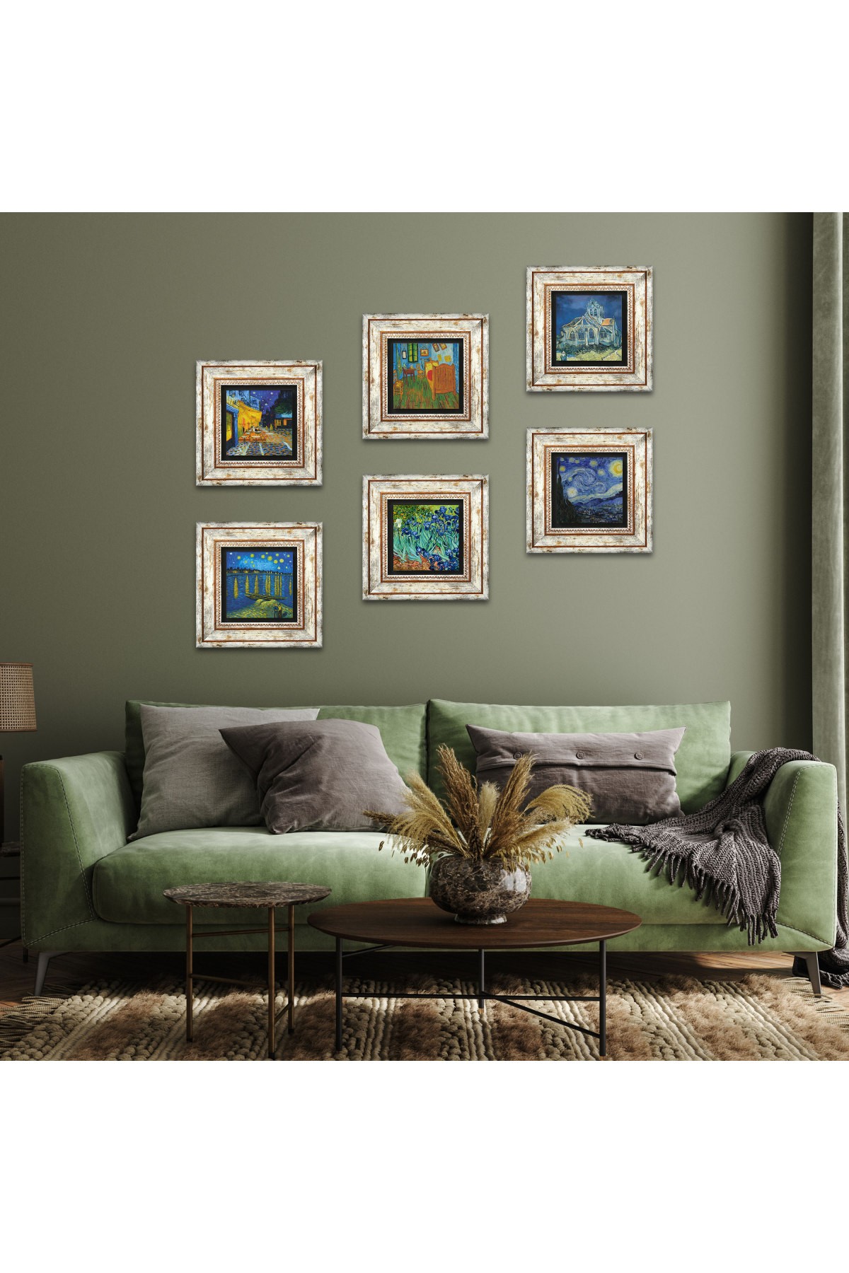 Van Gogh Taş Duvar Tablosu Çerçeveli Duvar Dekoru 6 Parça Tablo Seti Wall Art