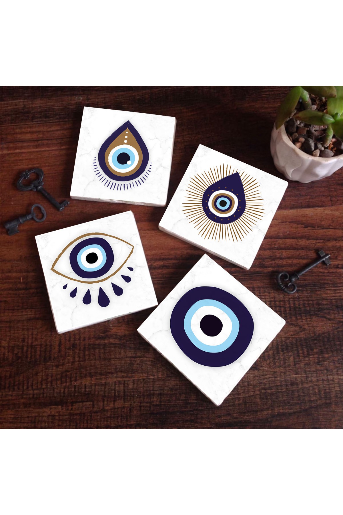 Evil Eye Stone Coaster Desktop Protective Coaster 4 Piece Set 10x10cm Stone Coasters