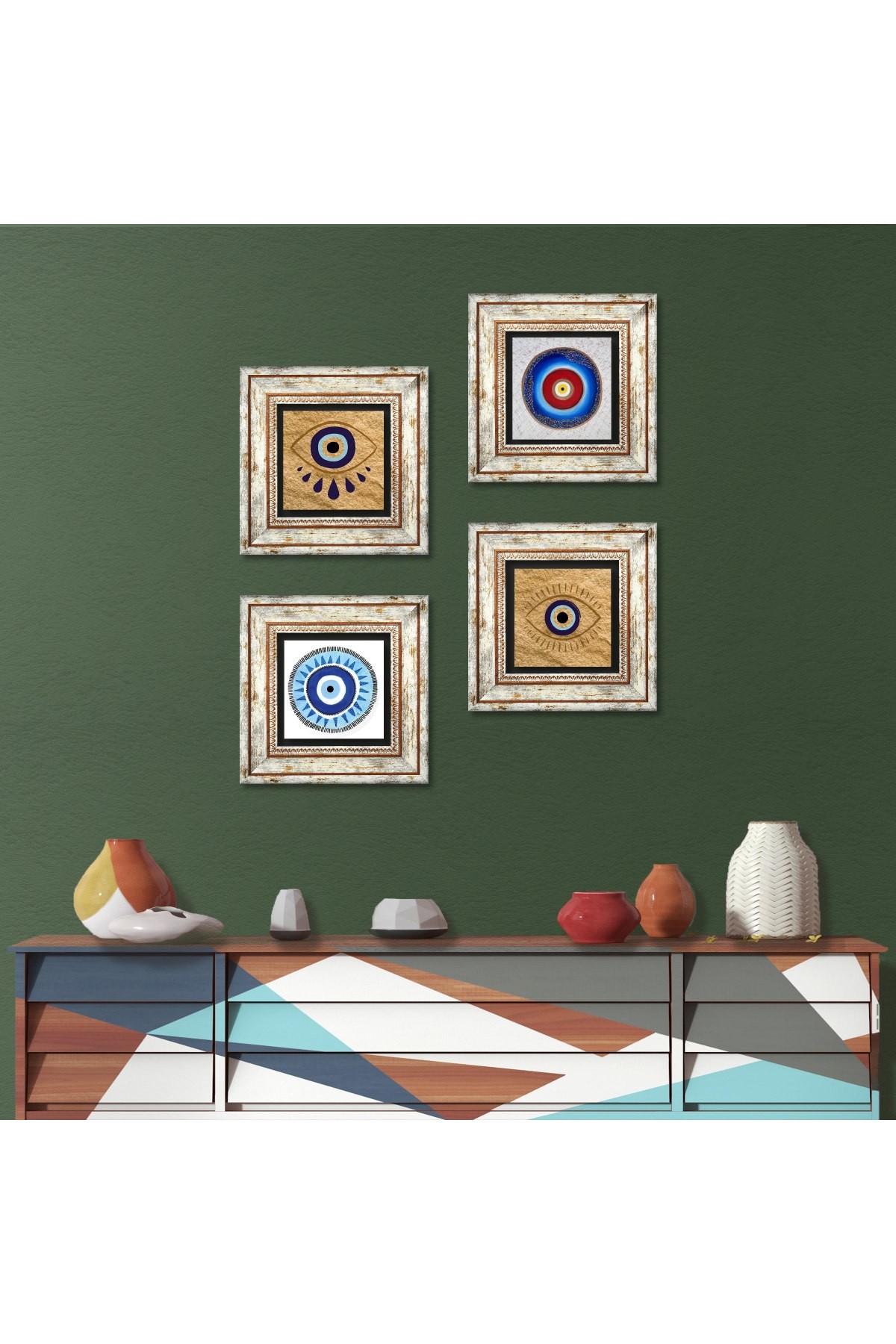 Evil Eye Stone Wall Painting Framed Wall Decor 4 Piece Painting Set Wall Art