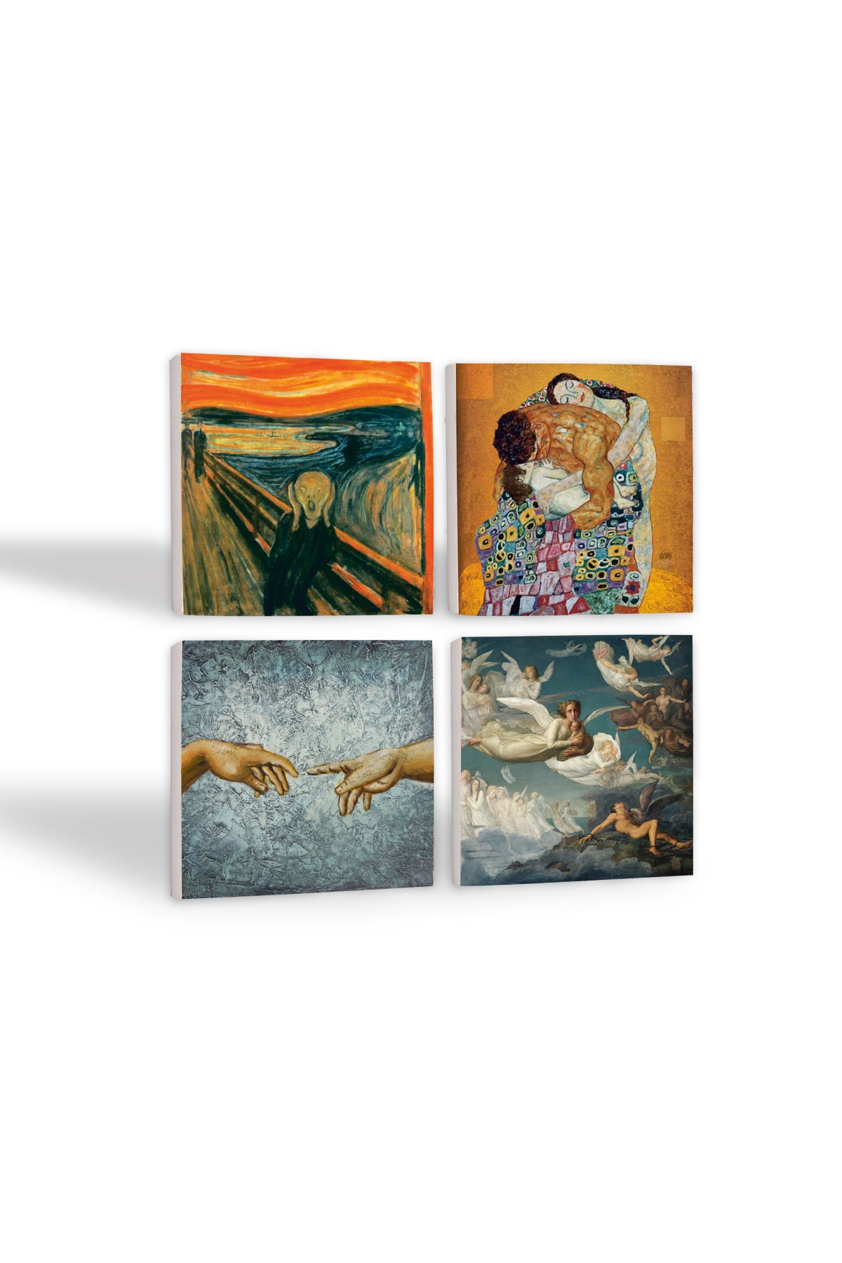 Michelangelo, Çığlık, Gustav Klimt Aile Kucaklama, Ruhların Geçişi Louis Janmot Taş Bardak Altlığı Masaüstü Koruyucu Altlık 4 Parça Set 10x10cm Stone Coasters