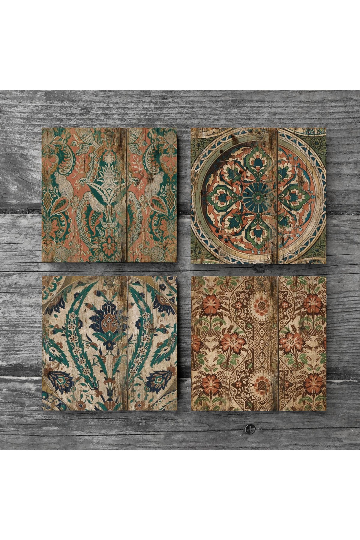 Vintage Pattern Stone Coasters Desktop Protective Coasters 4 Piece Set 10x10cm Stone Coasters