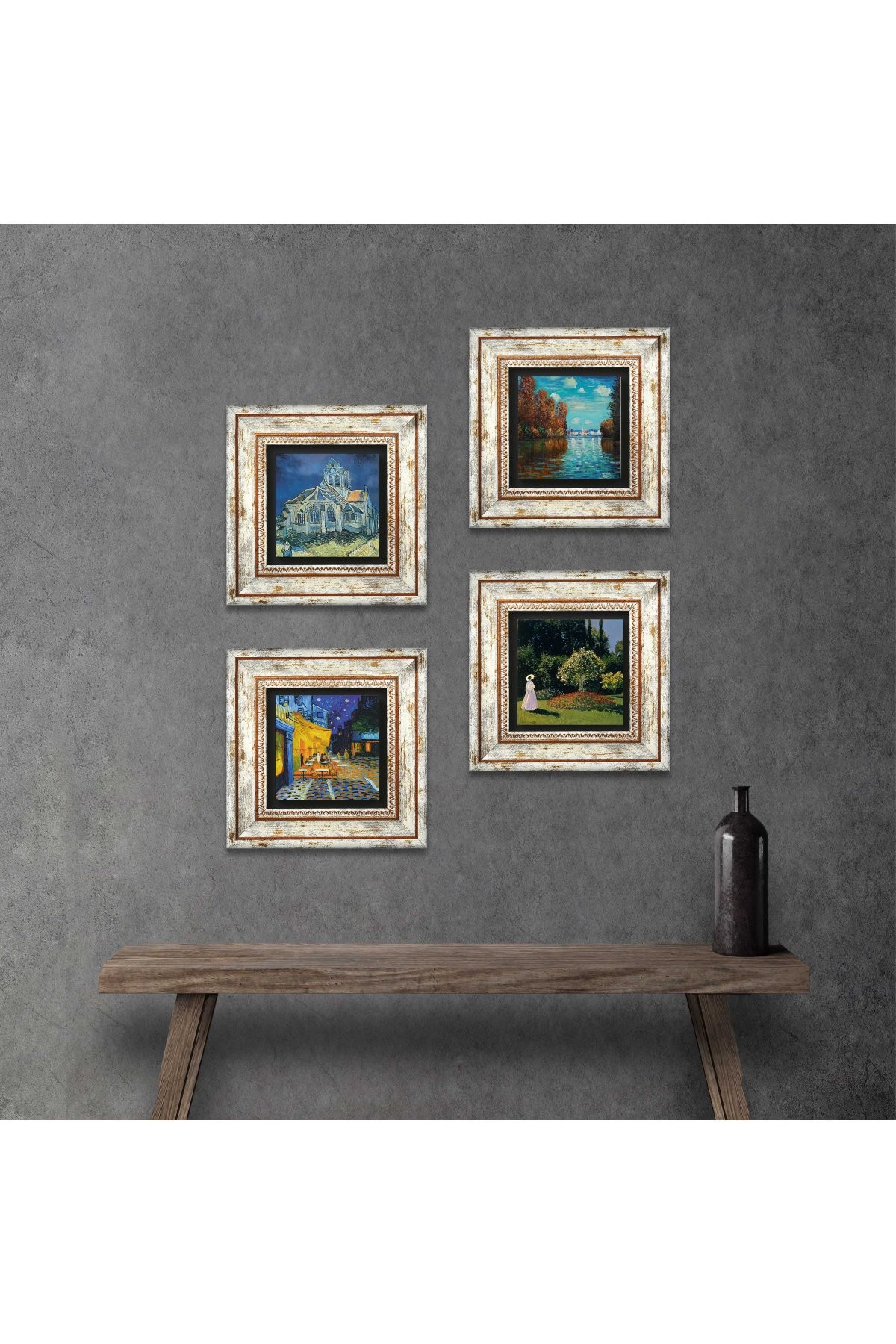 Van Gogh, Claude Monet Stone Wall Painting Framed Wall Decor 4 Piece Painting Set Wall Art