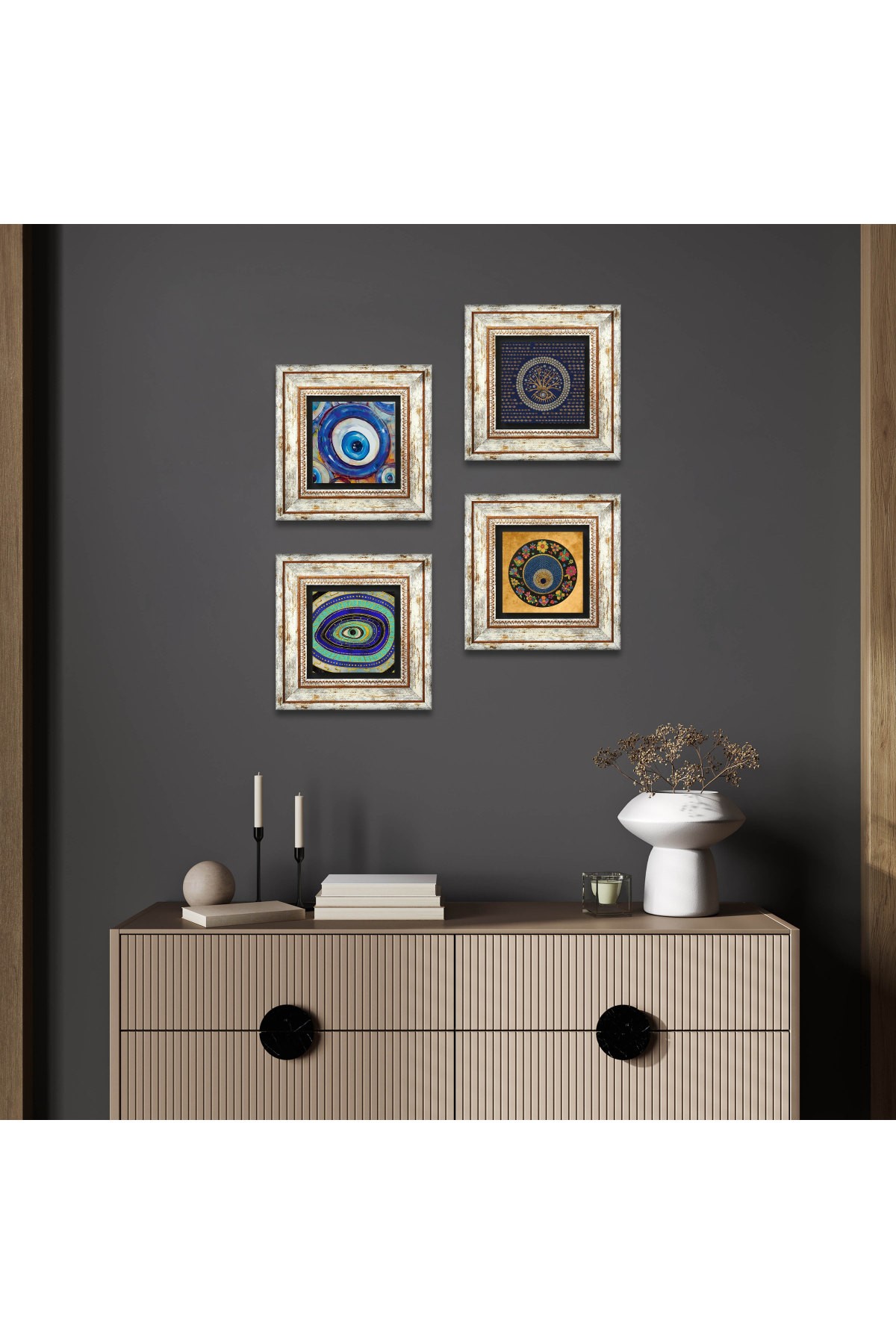 Evil Eye Stone Wall Painting Framed Wall Decor 4 Piece Painting Set Wall Art