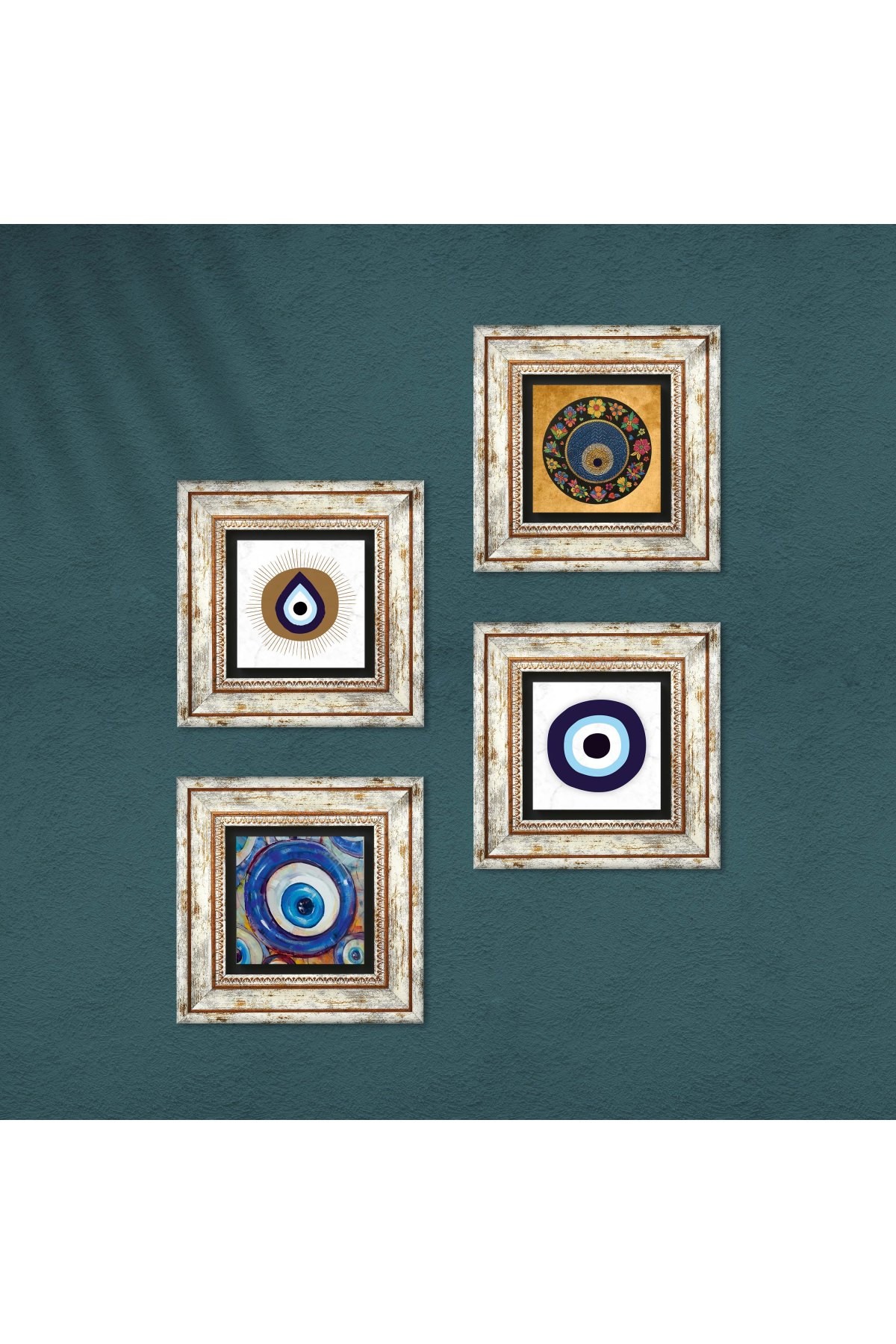 Evil Eye Stone Wall Painting Framed Wall Decor 4 Piece Painting Set Wall Art