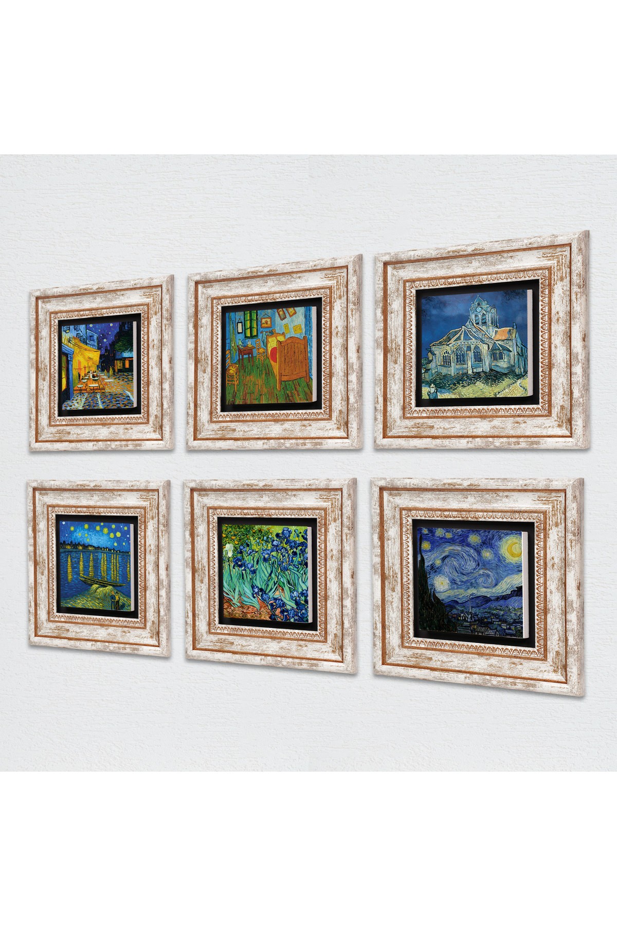 Van Gogh Taş Duvar Tablosu Çerçeveli Duvar Dekoru 6 Parça Tablo Seti Wall Art