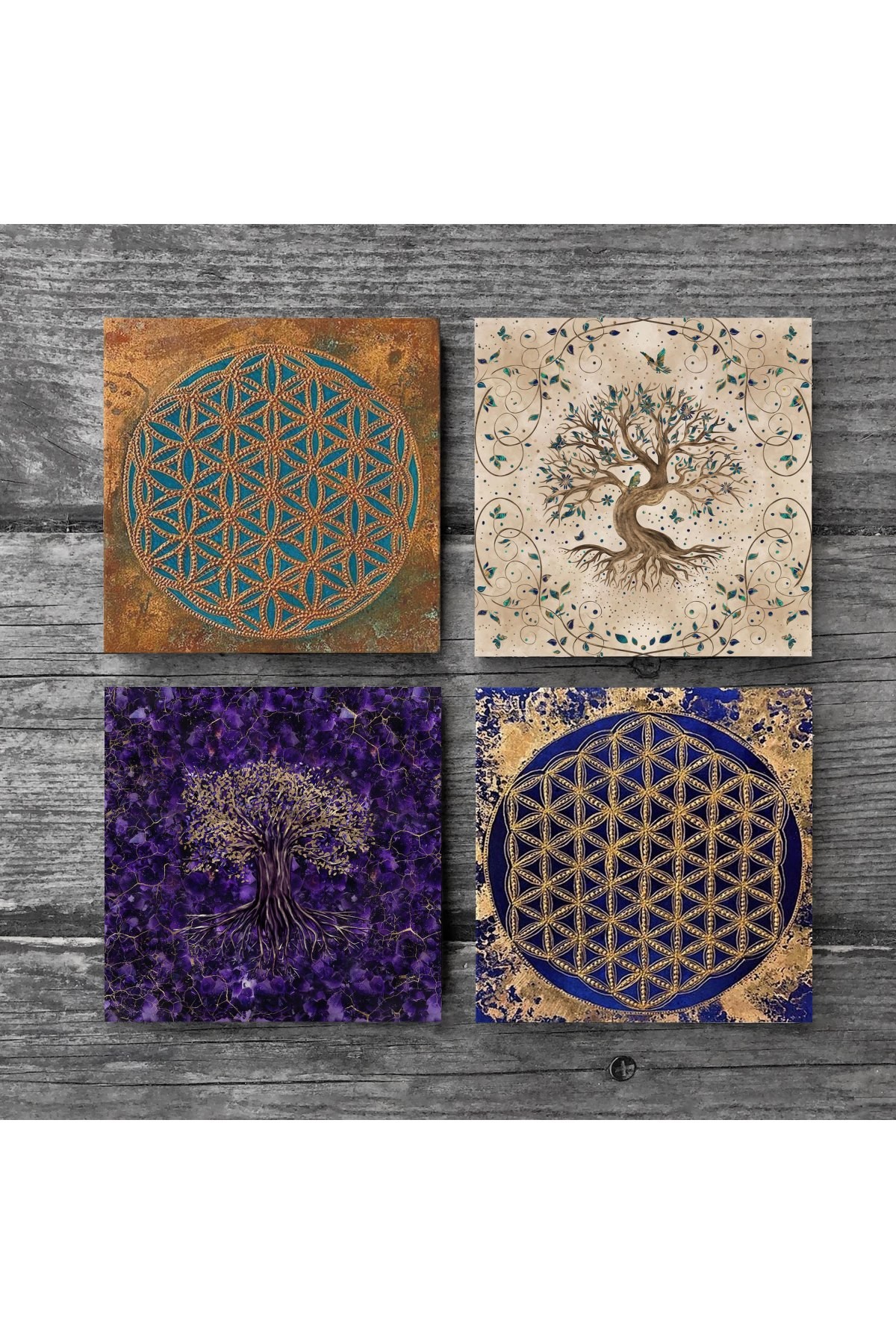 Flower of Life, Tree of Life Stone Coasters Desktop Protective Coasters 4 Piece Set 10x10cm Stone Coasters