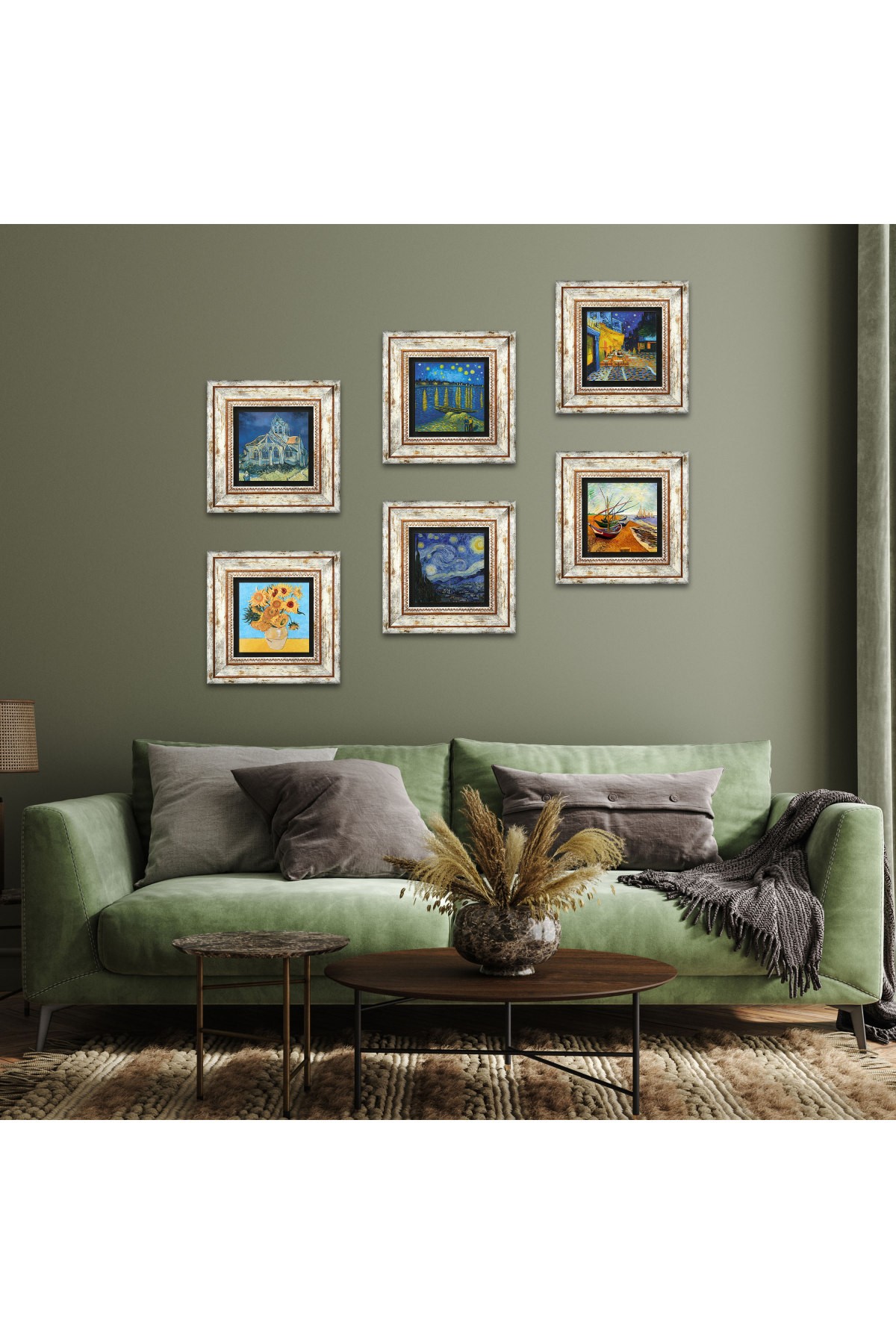 Van Gogh Taş Duvar Tablosu Çerçeveli Duvar Dekoru 6 Parça Tablo Seti Wall Art