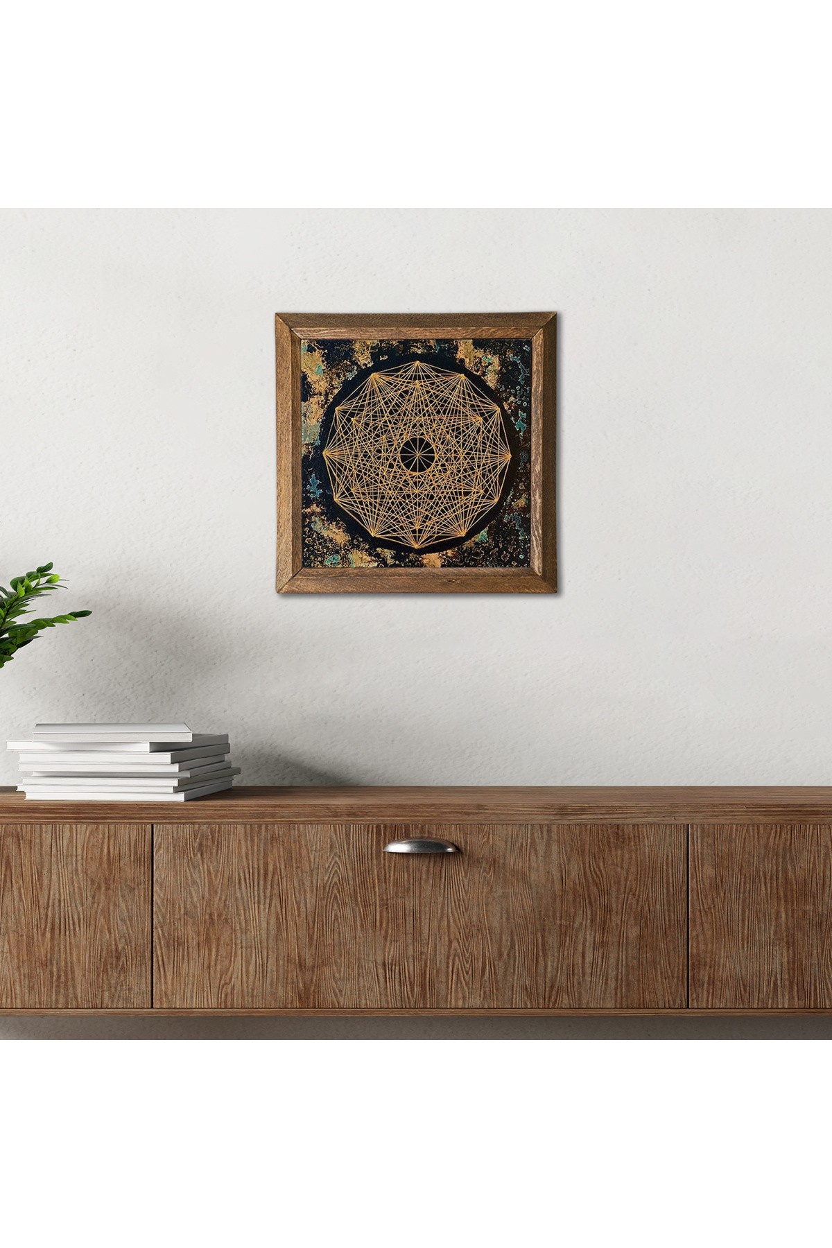 Sri Yantra Stone Wall Painting Wooden Framed Wall Decor Wall Art 25x25cm