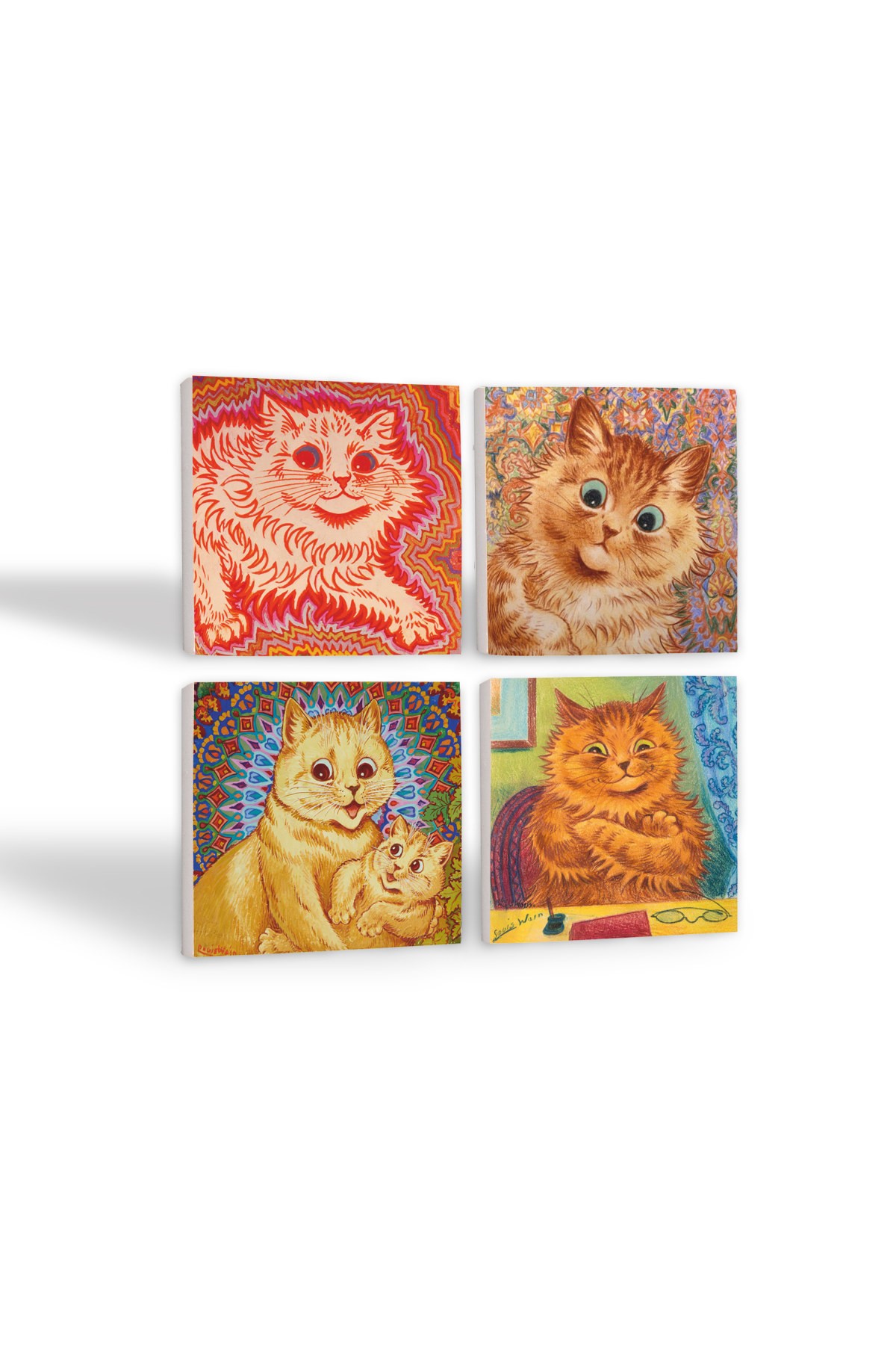 مجموعة قواعد أكواب واقية لسطح المكتب من Louis Wain Cats Stone Coasters مكونة من 4 قطع مقاس 10 × 10 سم