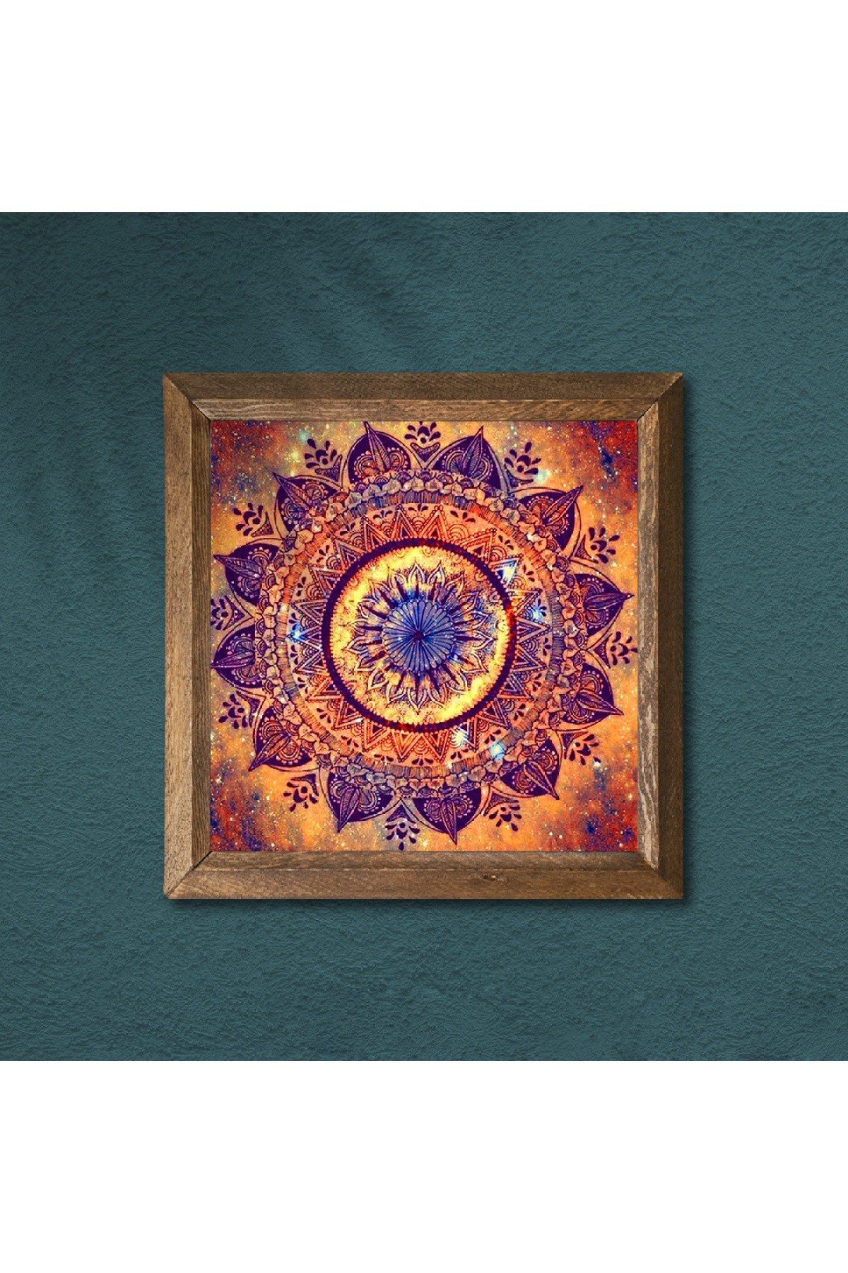 Mandala Taş Duvar Tablosu Ahşap Çerçeveli Duvar Dekoru Wall Art 25x25cm