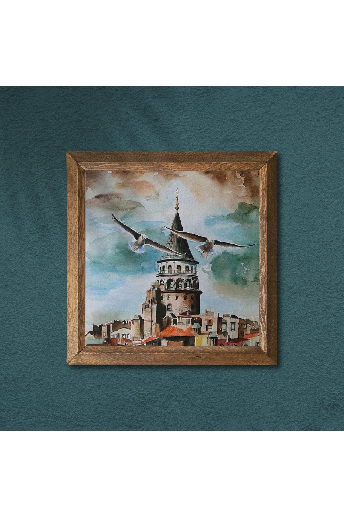 Istanbul Galata Tower Stone Wall Painting Wooden Framed Wall Decor Wall Art 25x25cm