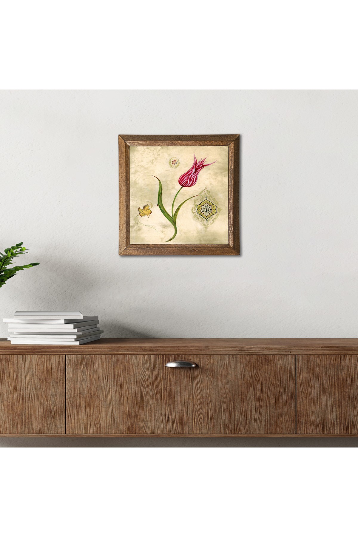 Tulip Marbling Art Stone Wall Painting Wooden Framed Wall Decoration Wall Art 25x25cm