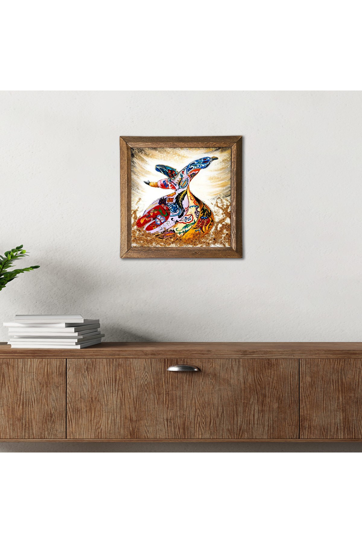 Whirling Dervish Stone Wall Painting Wooden Framed Wall Decoration Wall Art 25x25cm