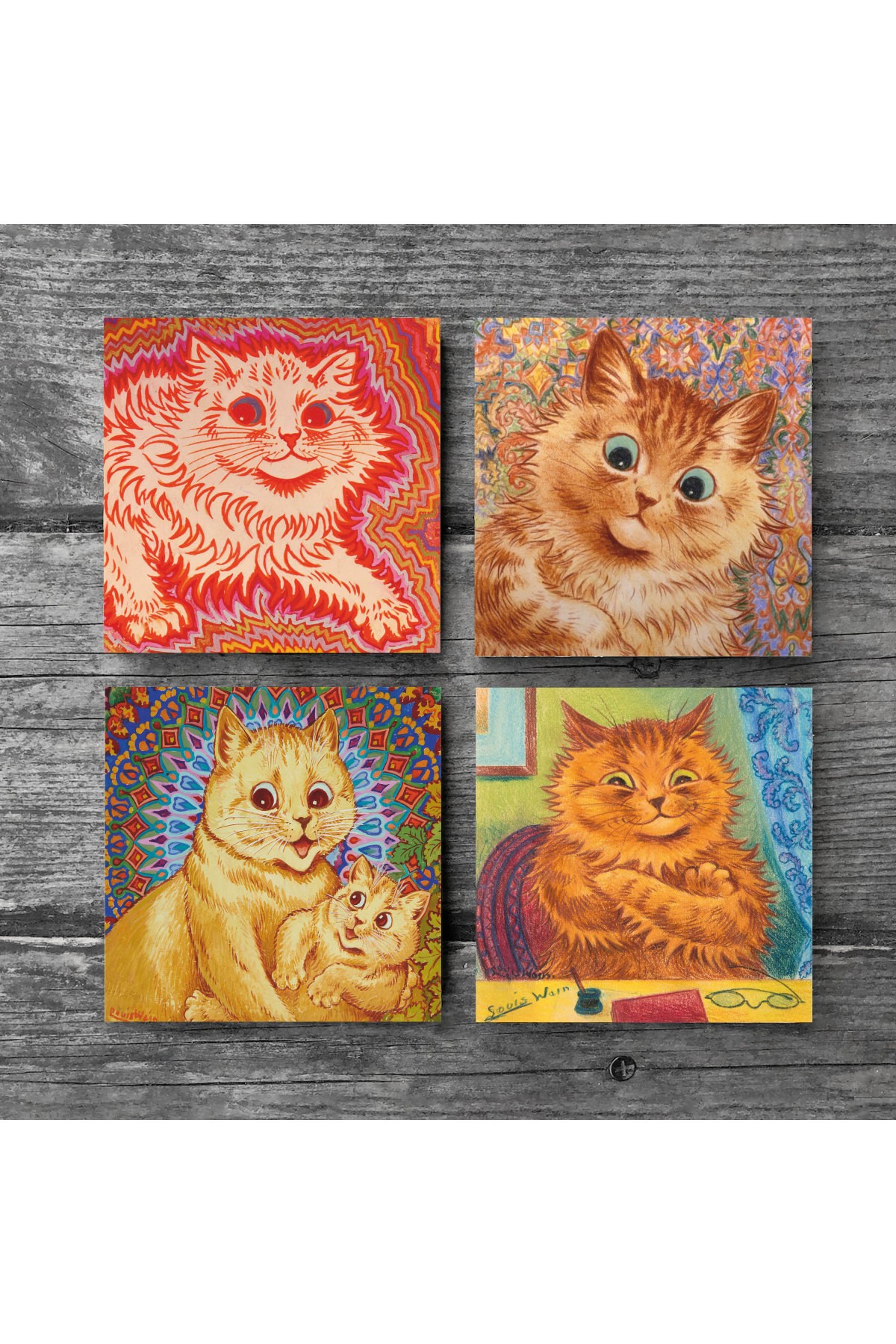 مجموعة قواعد أكواب واقية لسطح المكتب من Louis Wain Cats Stone Coasters مكونة من 4 قطع مقاس 10 × 10 سم