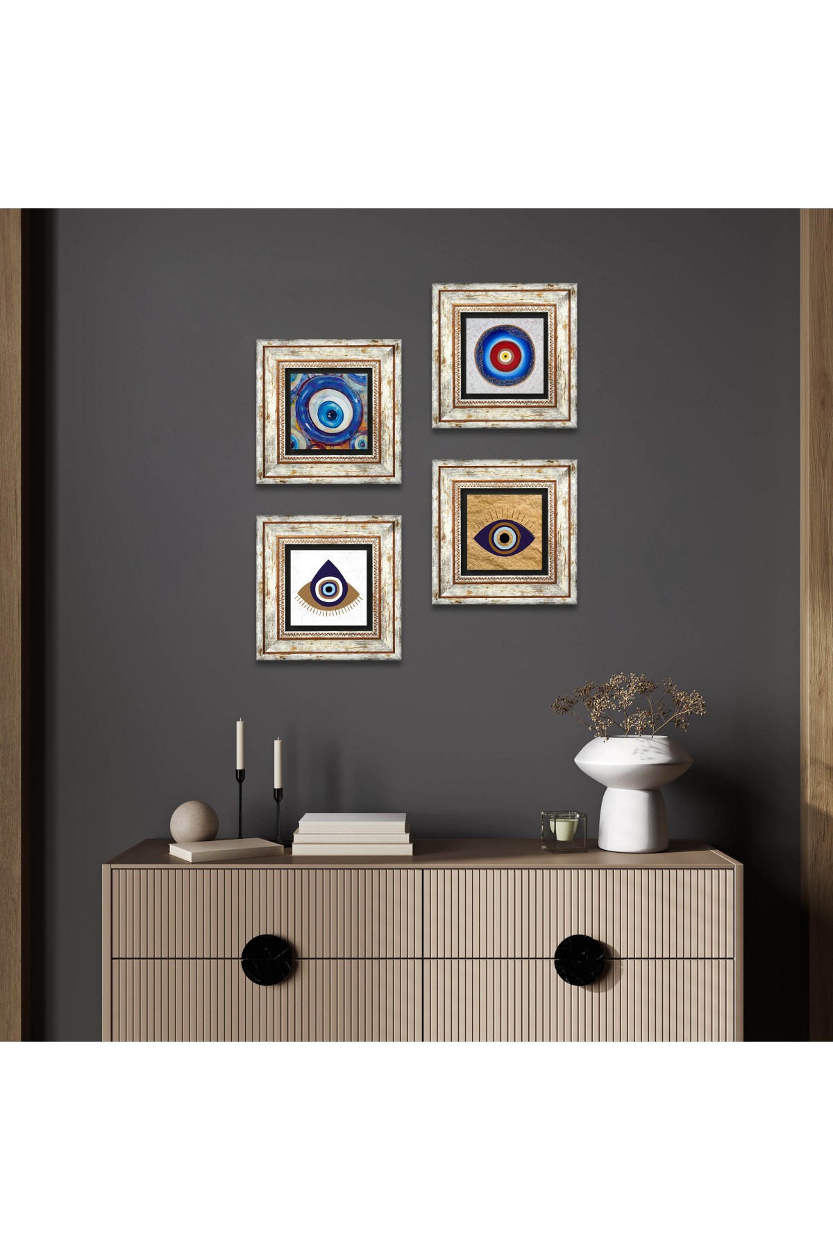 Evil Eye Stone Wall Painting Framed Wall Decor 4 Piece Painting Set Wall Art