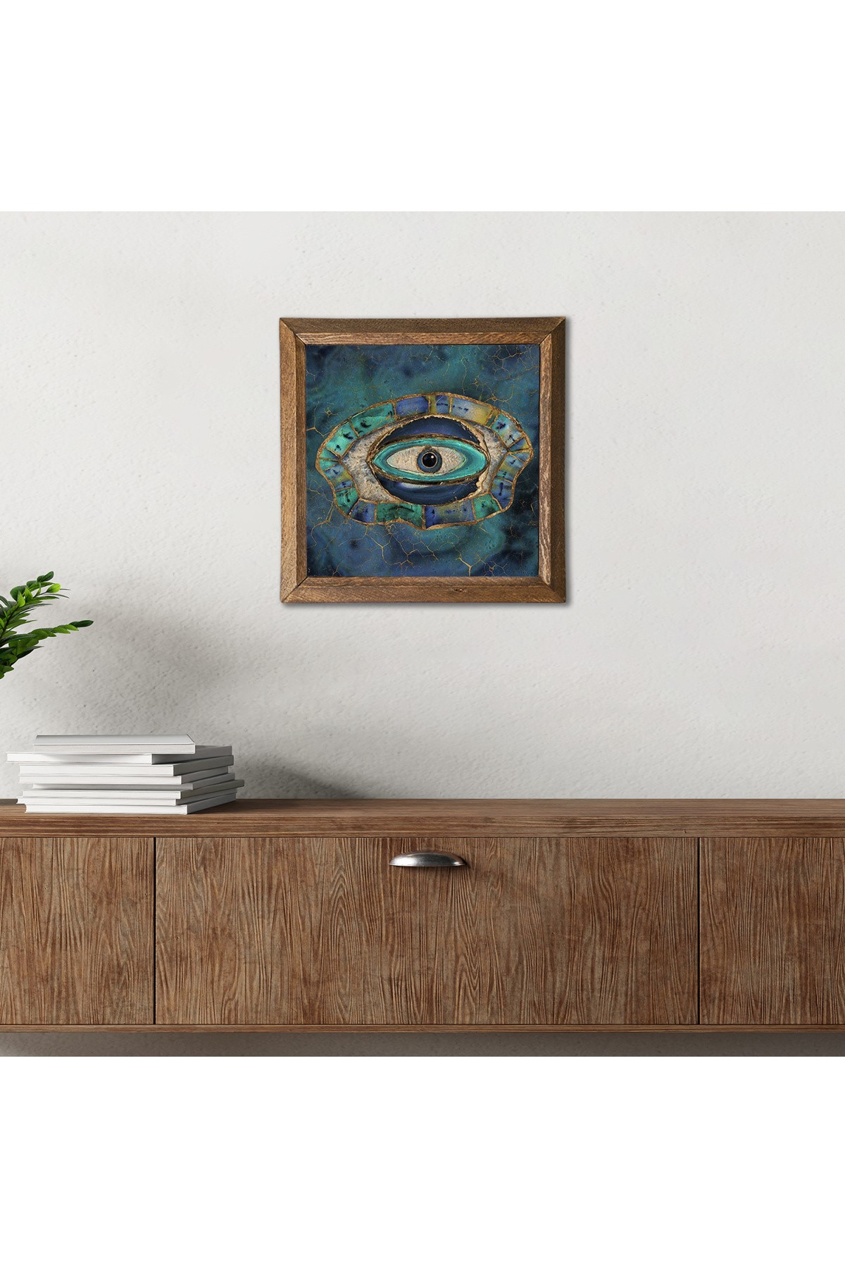 Evil Eye Stone Wall Painting Wooden Framed Wall Decor Wall Art 25x25cm