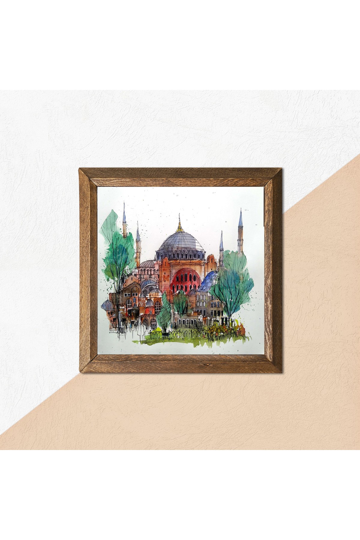 Istanbul Hagia Sophia Stone Wall Painting Wooden Framed Wall Decor Wall Art 25x25cm