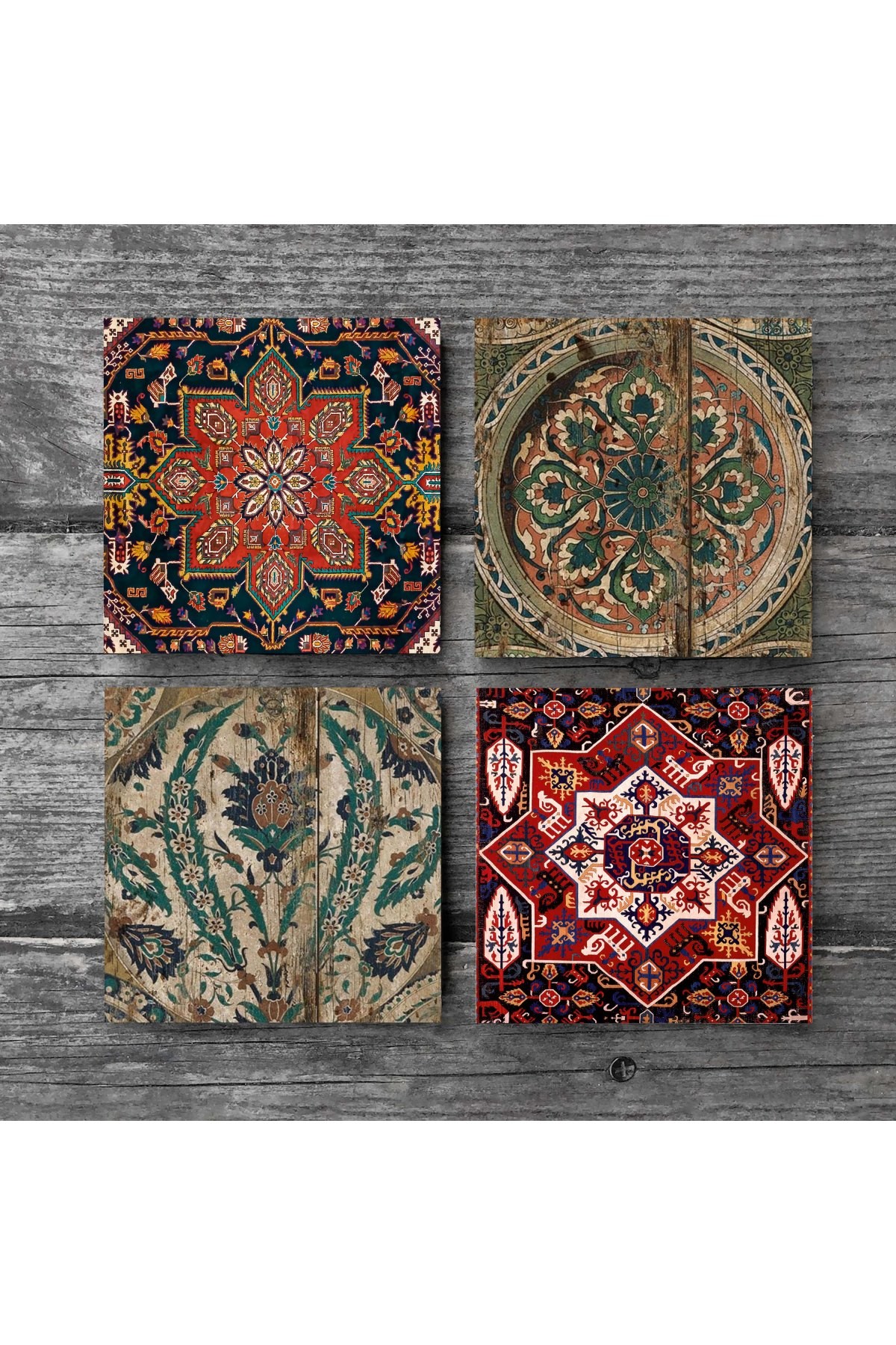 Vintage Pattern Stone Coasters Desktop Protective Coasters 4 Piece Set 10x10cm Stone Coasters