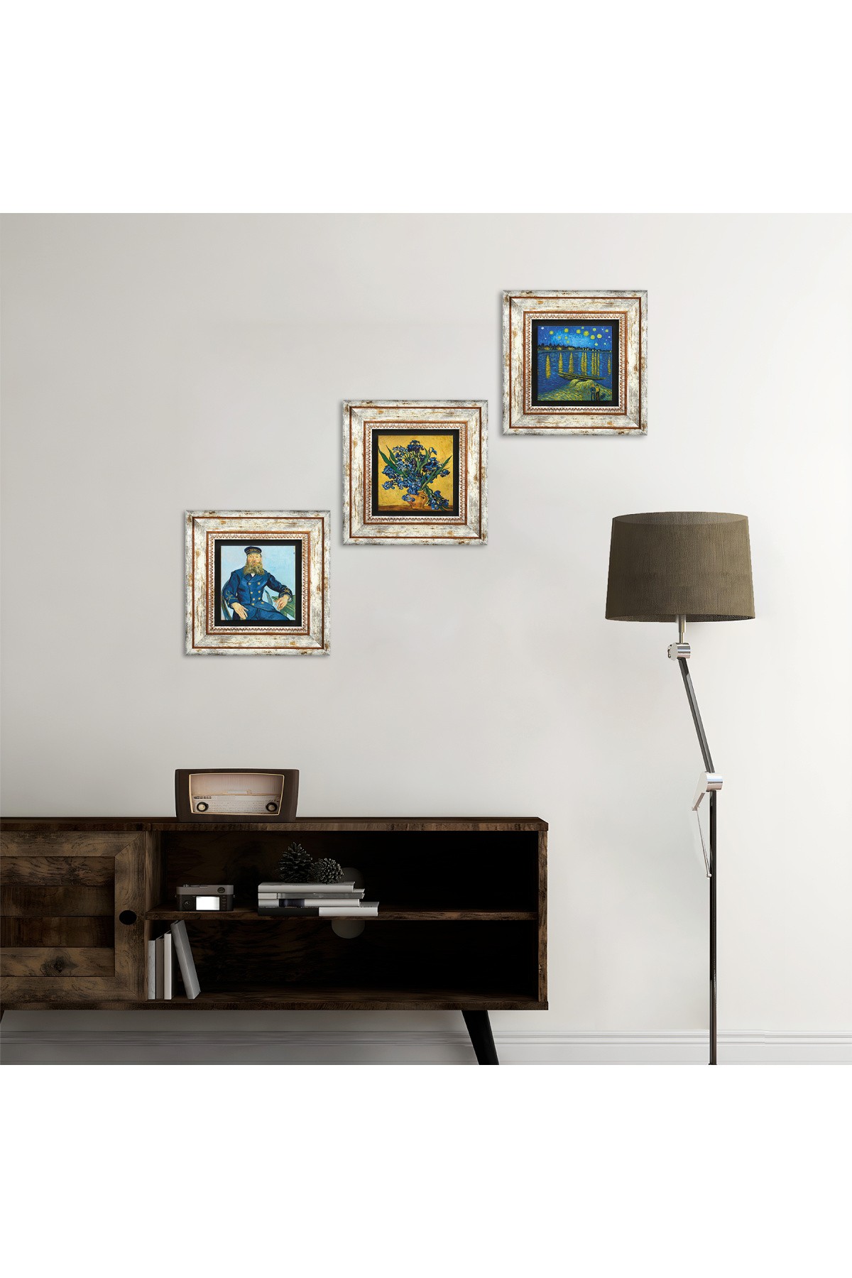 Van Gogh Taş Duvar Tablosu Çerçeveli Duvar Dekoru 3 Parça Tablo Seti Wall Art