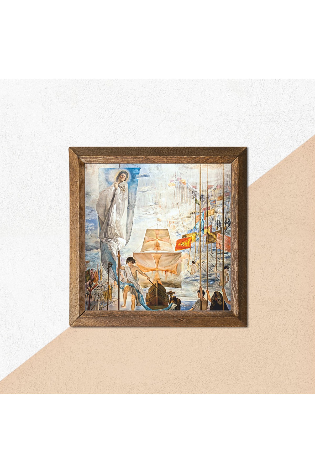 Salvador Dalí Discovery of America by Christopher Columbus Stone Wall Painting Wood Framed Wall Decoration Wall Art 25x25cm