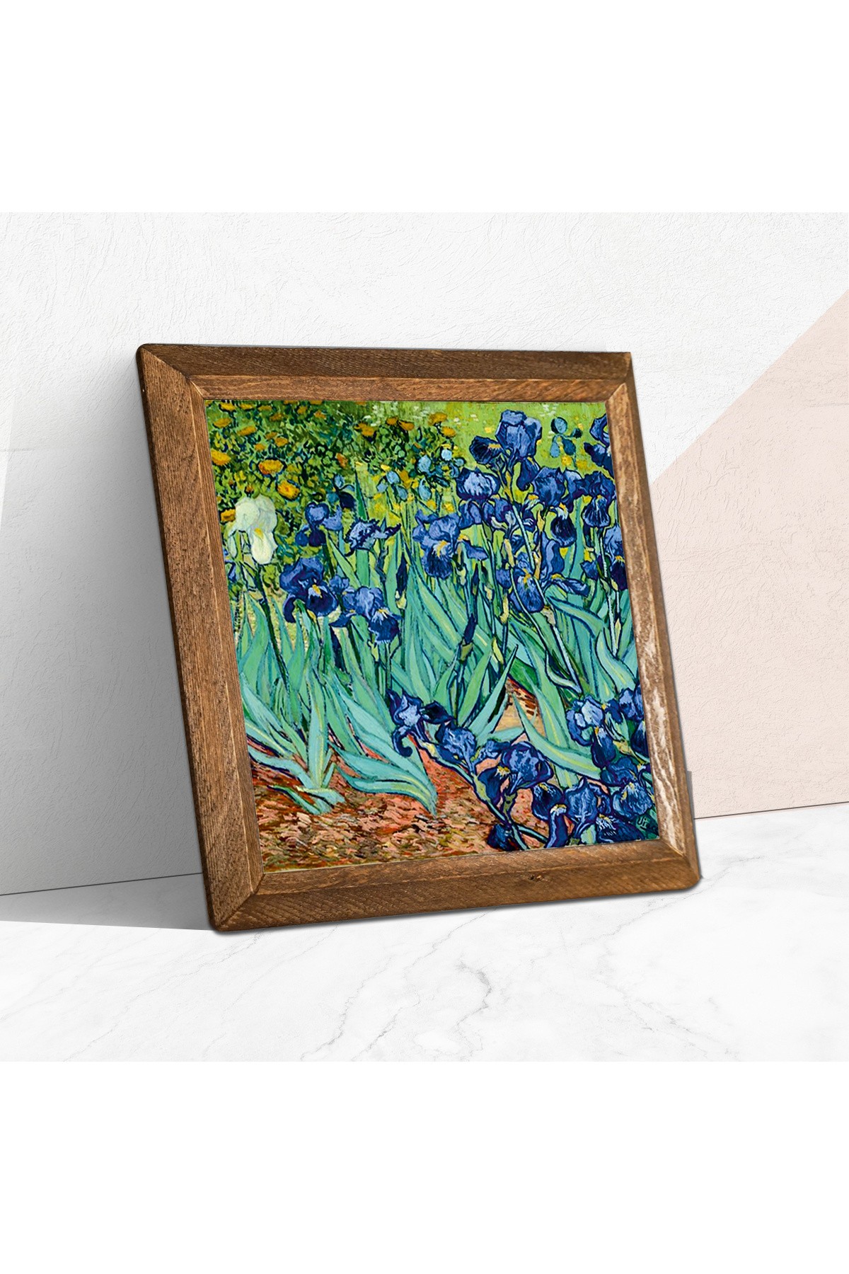 Vincent van Gogh Irises Stone Wall Painting Wooden Framed Wall Decor Wall Art 25x25cm