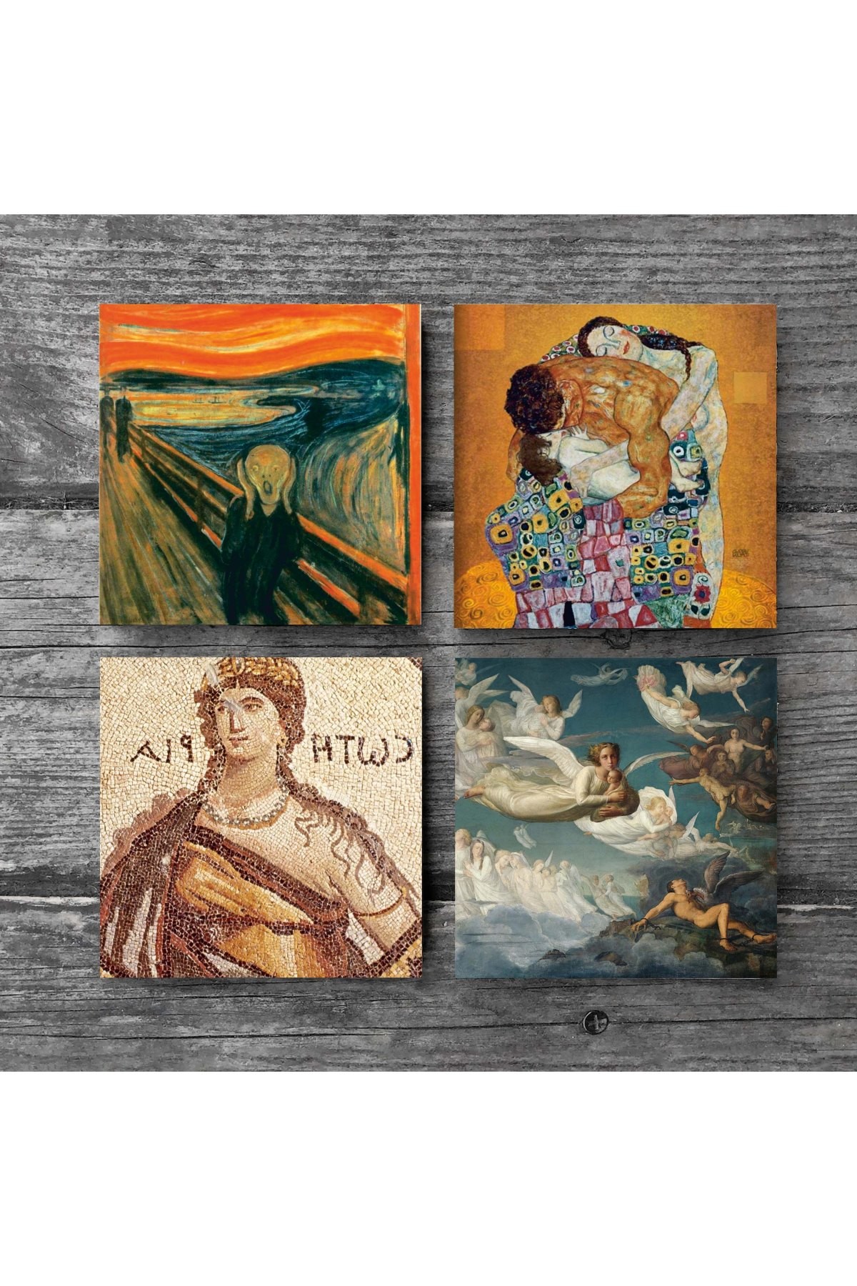 The Scream, Soteria Mosaic, Gustav Klimt Family Embrace, Crossing of Spirits Stone Coasters Desktop Protective Coaster 4 Piece Set 10x10cm Stone Coasters