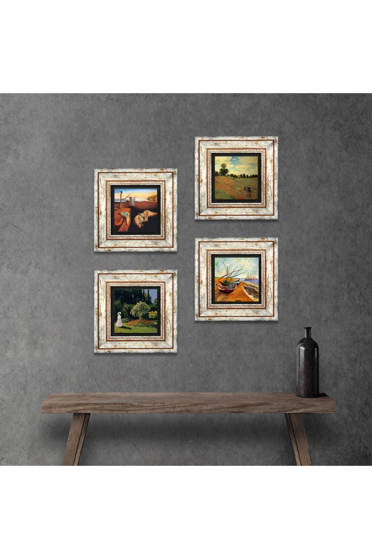 Salvador Dalí, Van Gogh, Claude Monet Stone Wall Painting Framed Wall Decor 4 Piece Painting Set Wall Art