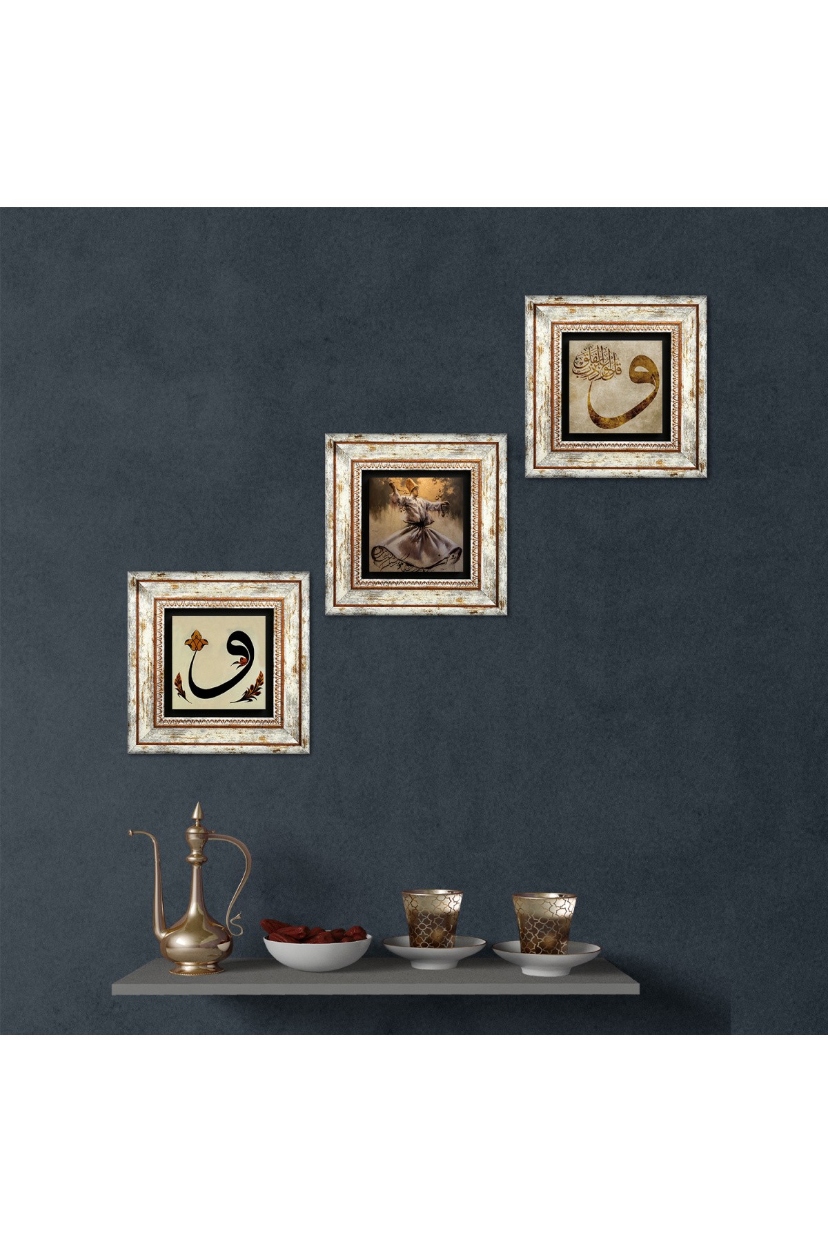 Whirling Dervish, Vav Stone Wall Painting Framed Wall Decor 3 Piece Painting Set Wall Art