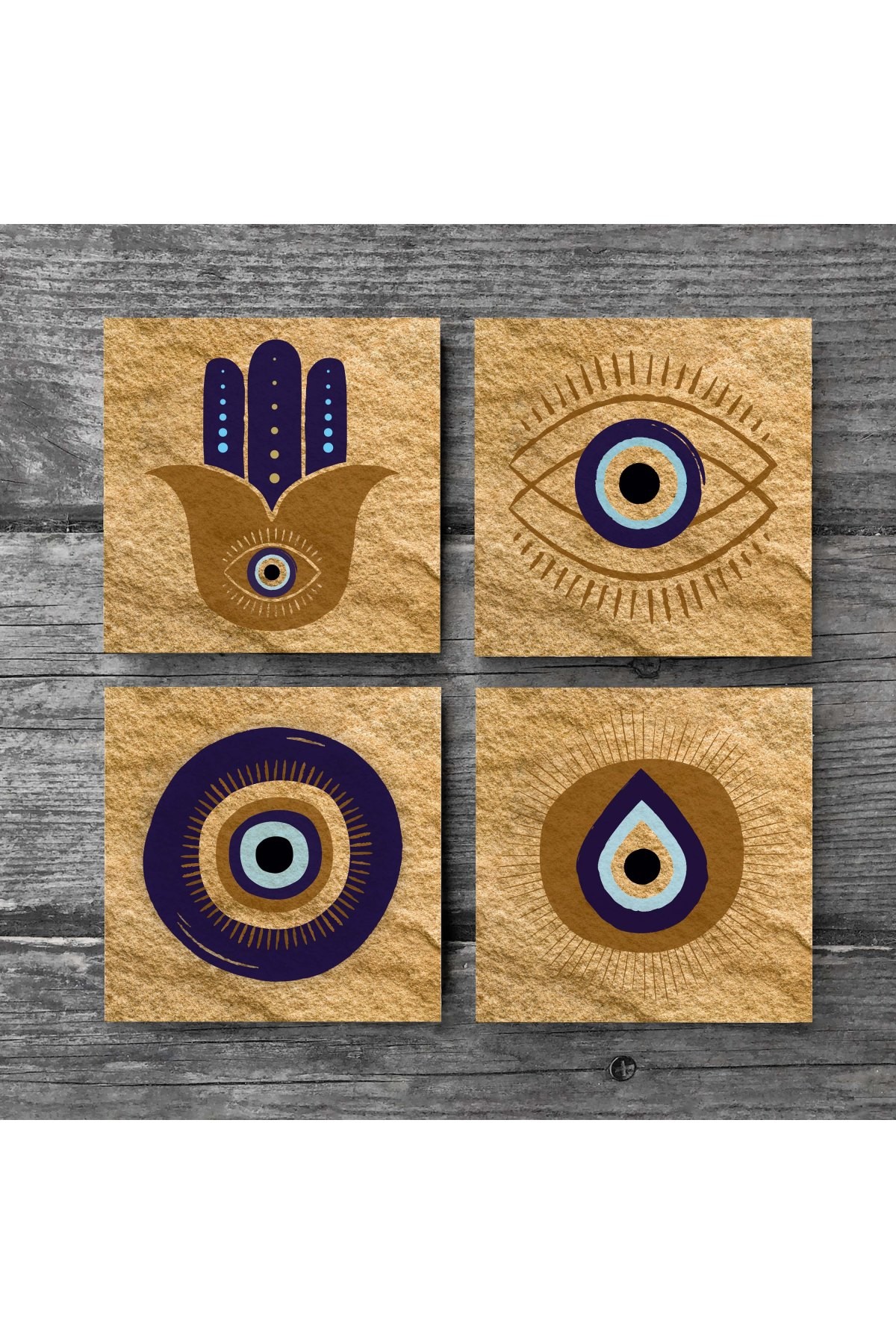 Mother of Fatma Hand (Hamsa), Evil Eye Stone Coaster Desktop Protective Coaster 4 Piece Set 10x10cm Stone Coasters