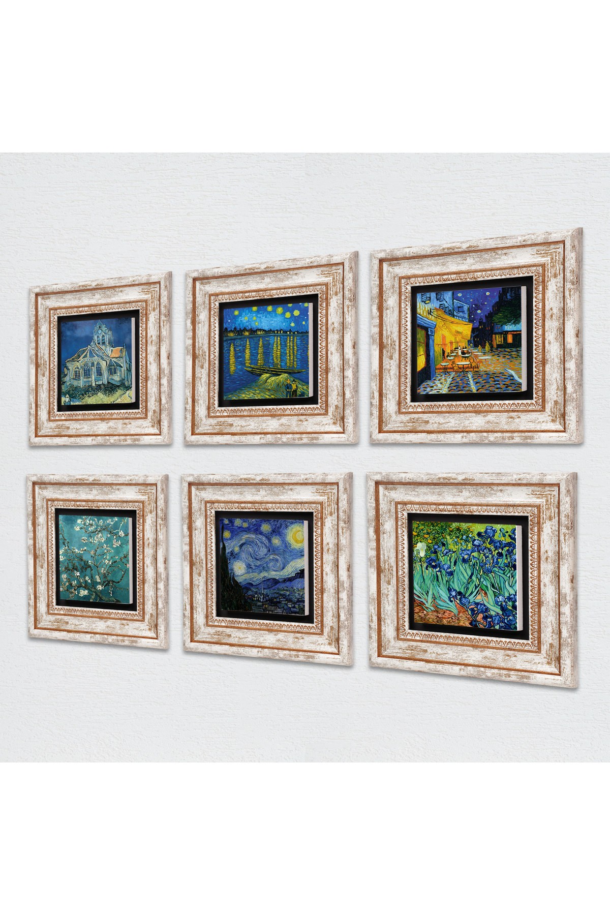 Van Gogh Taş Duvar Tablosu Çerçeveli Duvar Dekoru 6 Parça Tablo Seti Wall Art